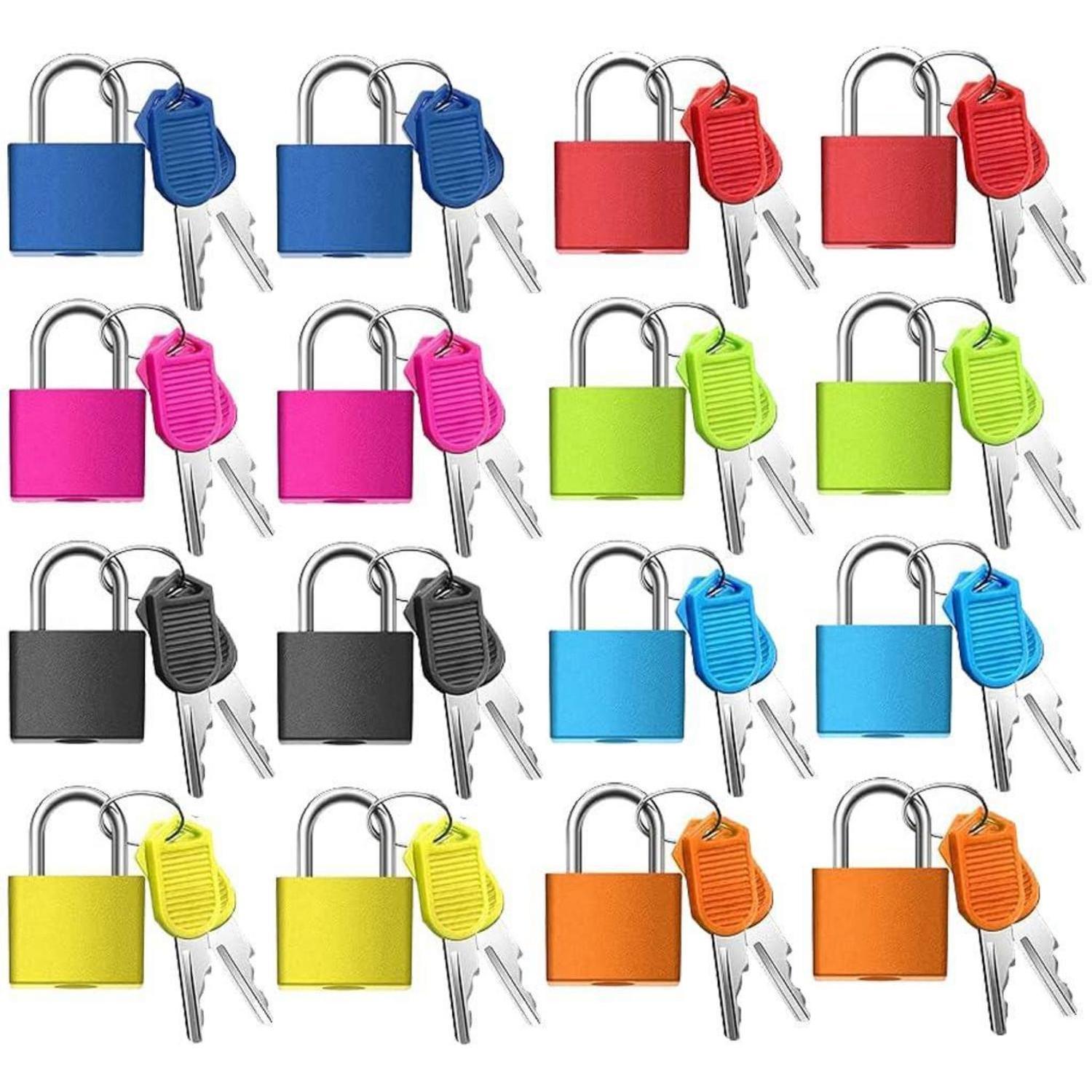 16er Set Mini Vorhängeschlösser Mit Schlüssel, Bunt, 34mm, Für Koffer & Schränke