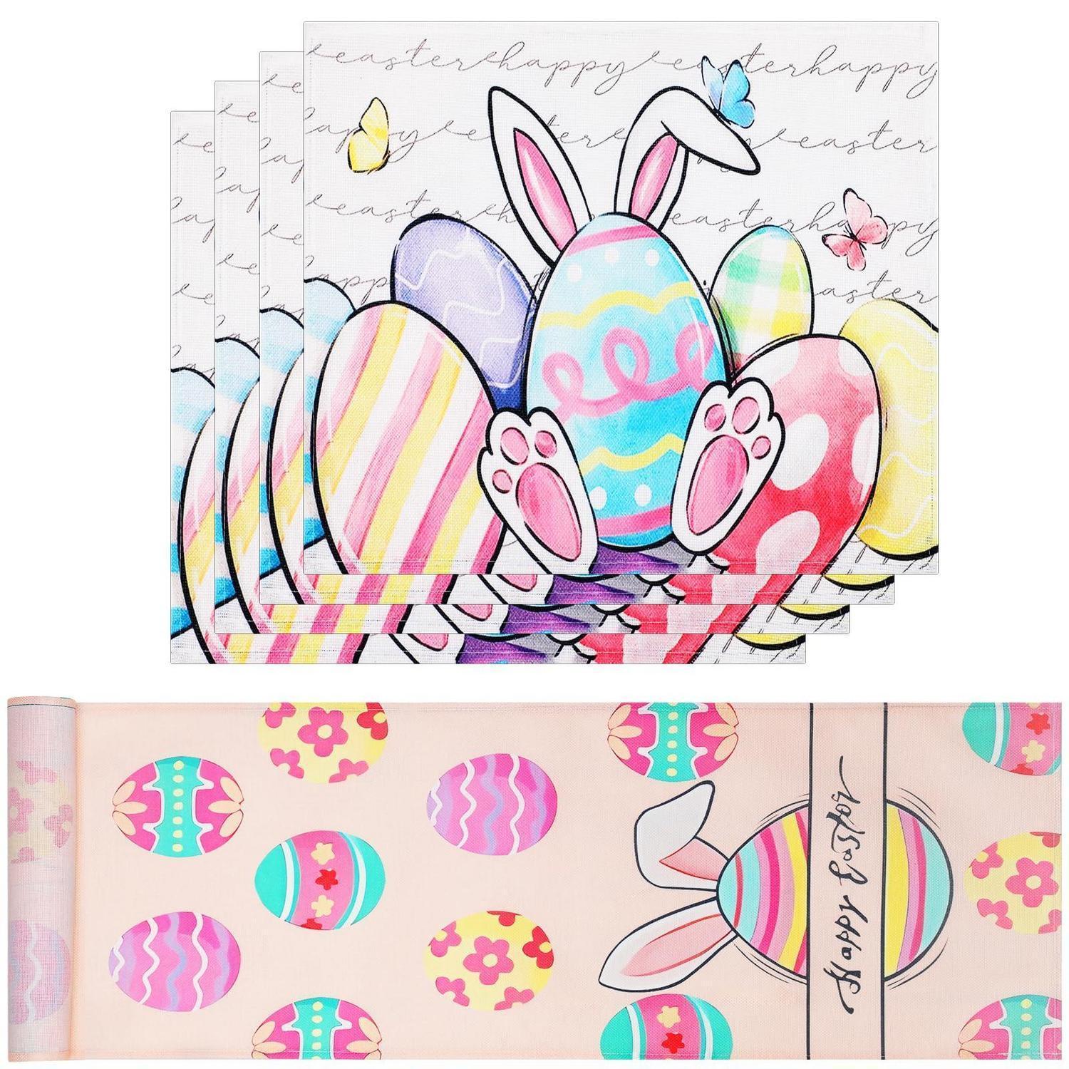 Ostern Tischläufer & 4 Tischsets Aus Leinen, Abwaschbar, 183x33cm