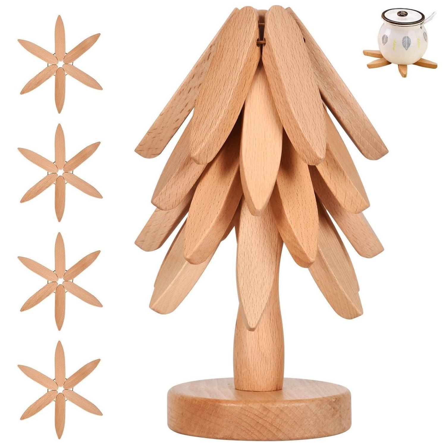 Topfuntersetzer Set 4 Stück Mit Ständer, Hitzebeständig, Holz, 20cm