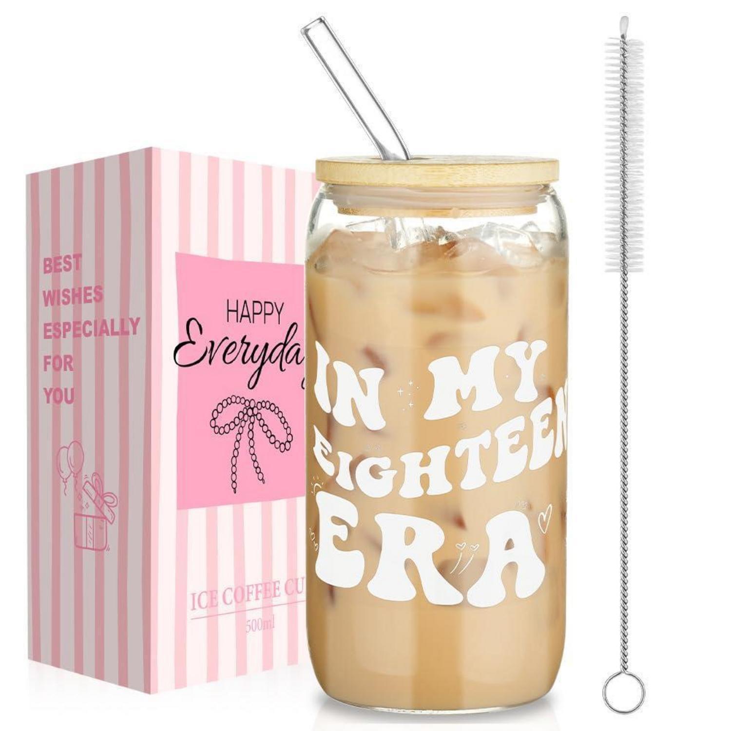 Trinkglas 500ml Mit Deckel & Strohhalm, 18. Geburtstag Geschenk, Glasbecher Für Smoothies