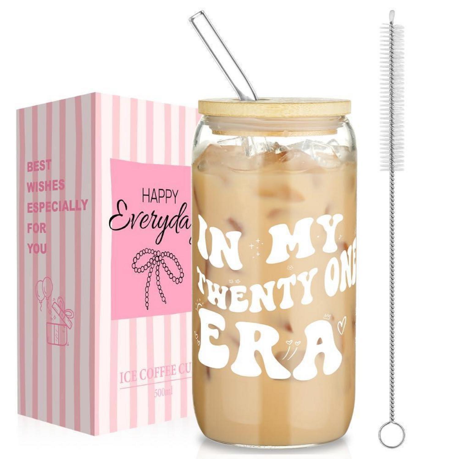 Trinkglas 500ml Mit Deckel & Strohhalm, 21. Geburtstag Geschenkidee