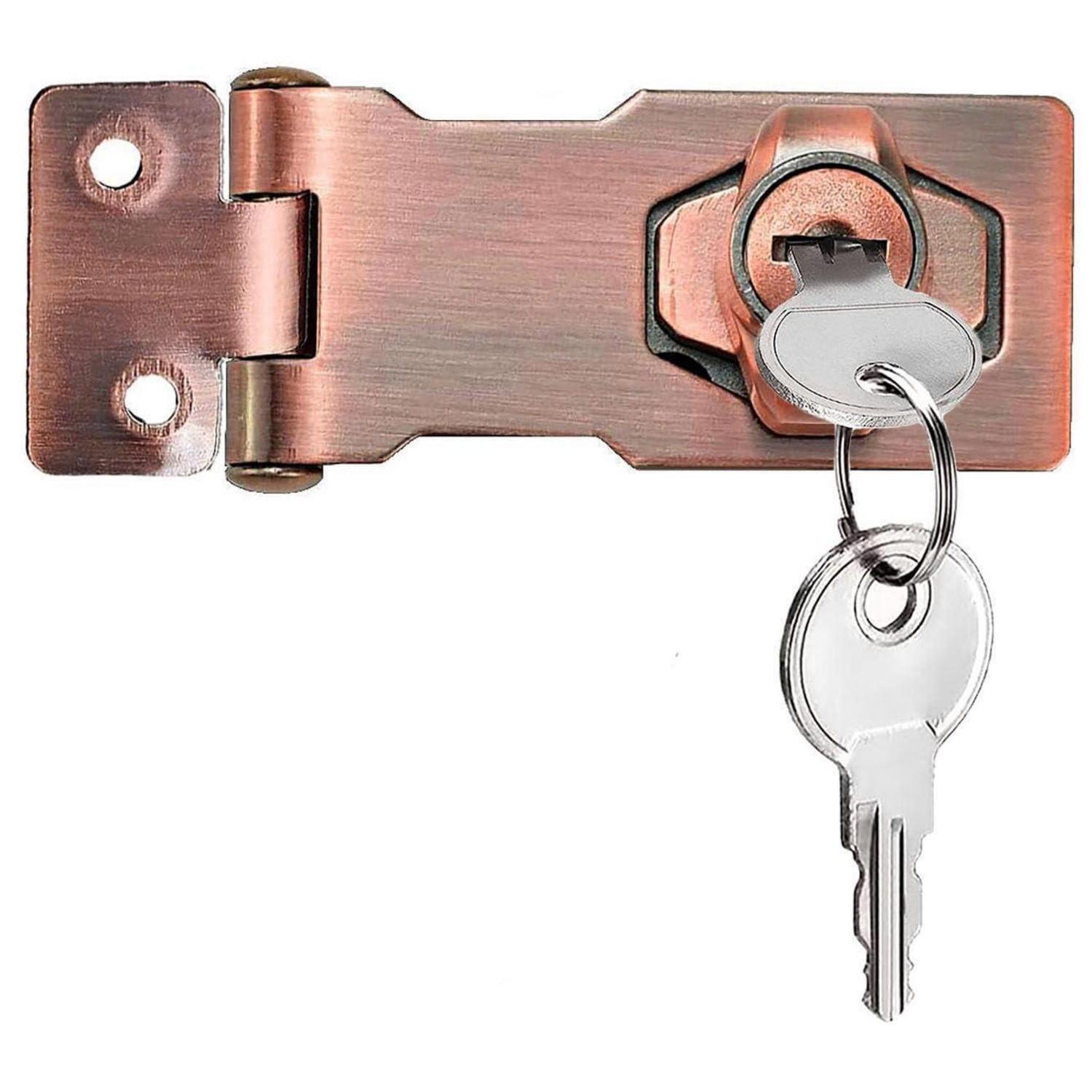 Türschloss Mit Schlüssel, 90° Drehriegel, Haspe Für Schuppen, Schrank, Abschließbar, Rotbronze 3 Zoll