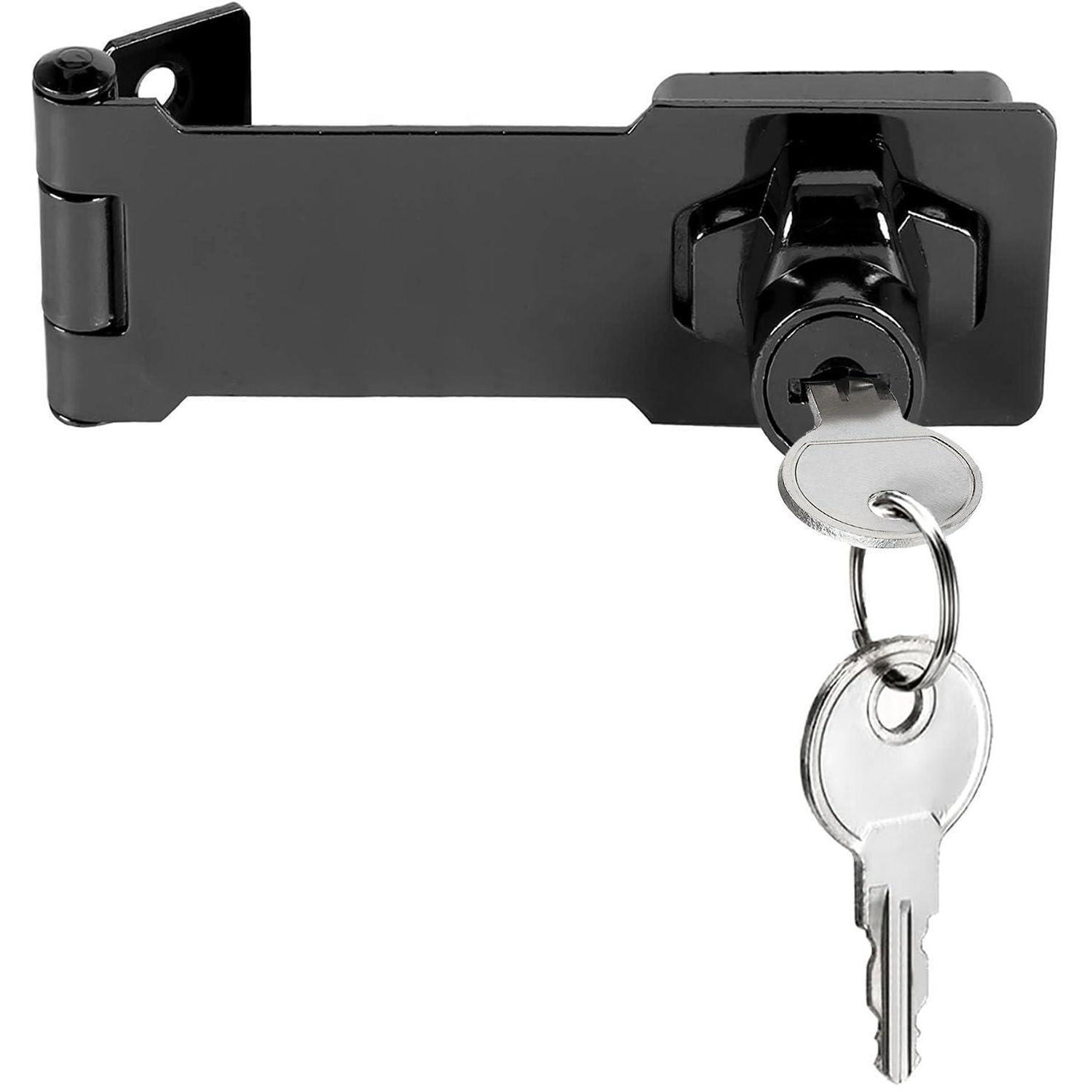 Türschloss Mit Schlüssel, 90° Drehriegel, Haspe Für Schuppen, Schrank, Tor, 10 Cm, Schwarz