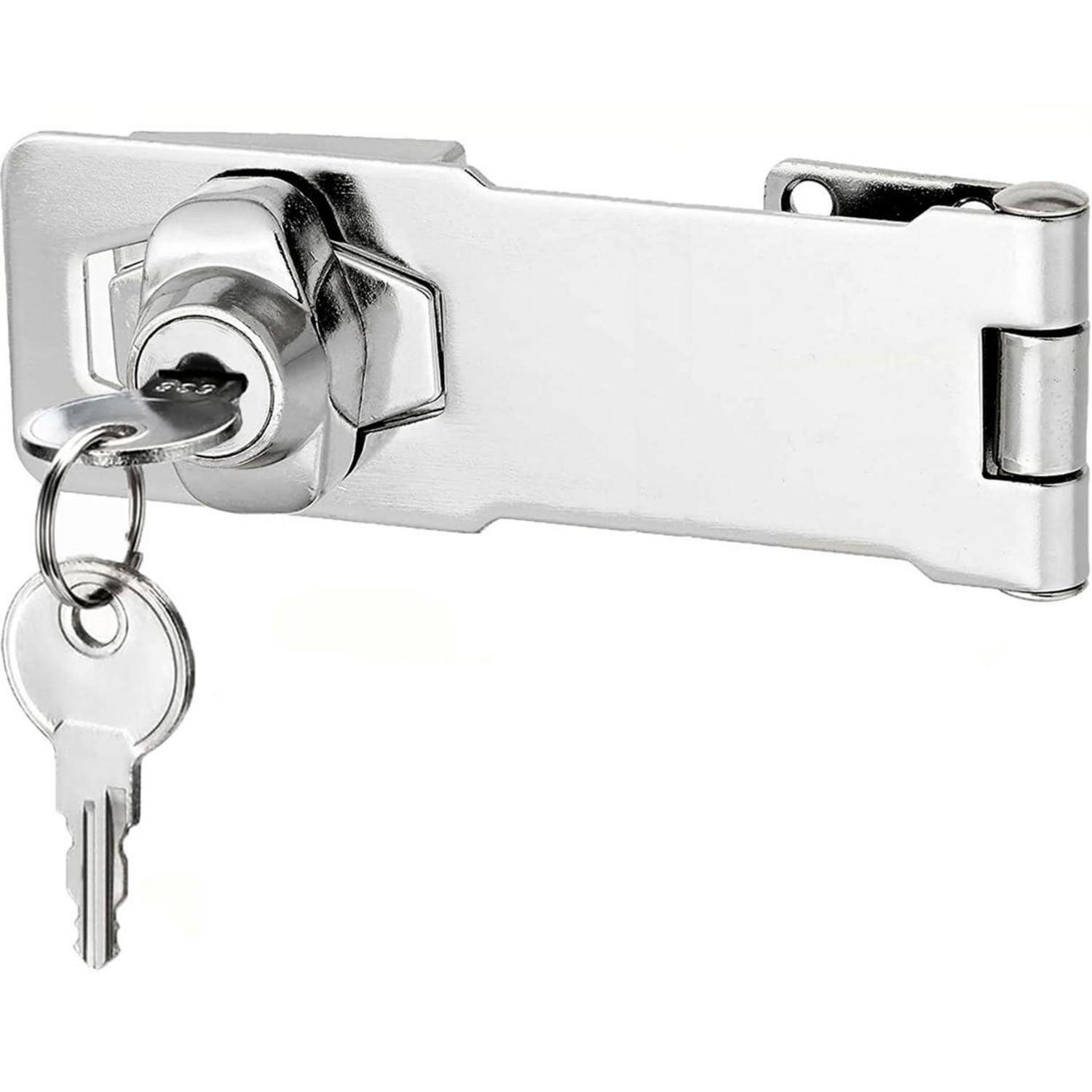 Türschloss Mit Schlüssel, 90° Drehverriegelung, Haspenschloss Für Schuppen, Schränke, Silber 4 Zoll