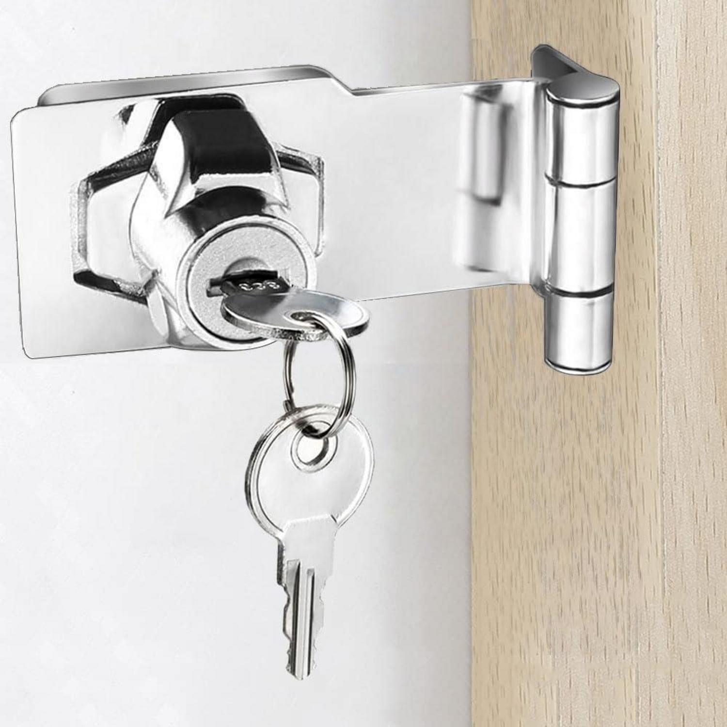 Türschloss Mit Schlüssel, 90° Drehriegel, Haspe Für Schuppen, Schrank, Tür, Silber 4 Zoll