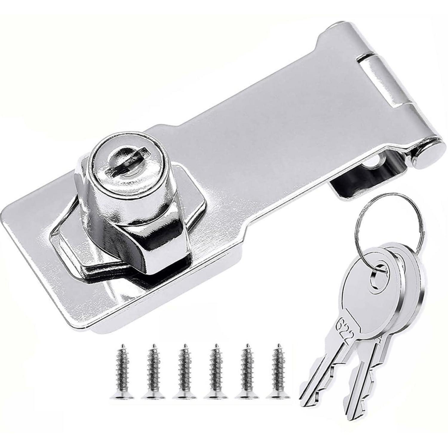 Vorhängeschloss Hasp Mit Schlüssel, Torriegel Für Schuppen, Tür, Schrank, Silber, 10,2 Cm