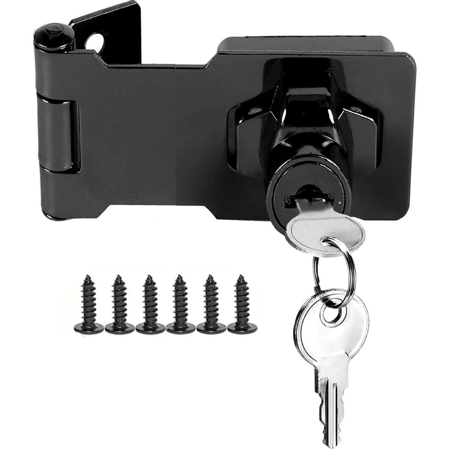 Vorhängeschloss Hasp Mit Schlüssel, Riegelschloss Aus Zinklegierung, 2,5 Zoll, Schwarz