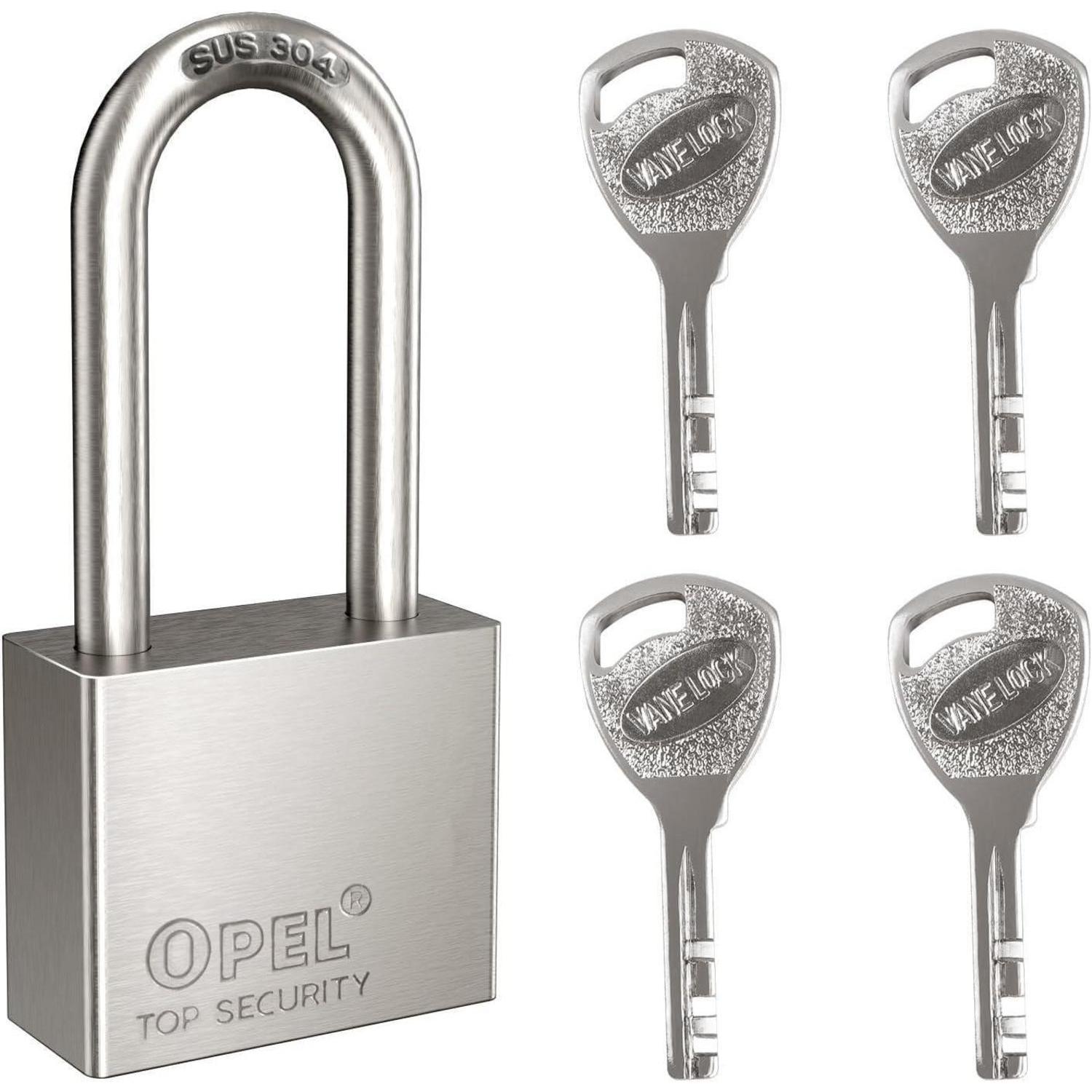 Vorhängeschloss Edelstahl 30mm Mit Langem Bügel, 4 Schlüssel, Rostfrei