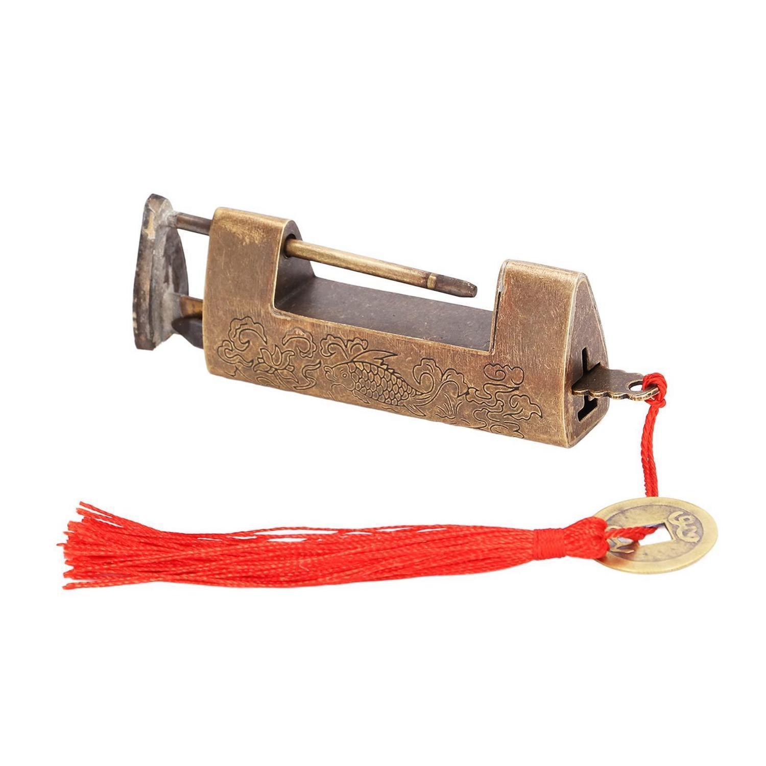 Antikes Chinesisches Messing-vorhängeschloss Mit Schlüssel, 4,3 Cm, Dekorativ