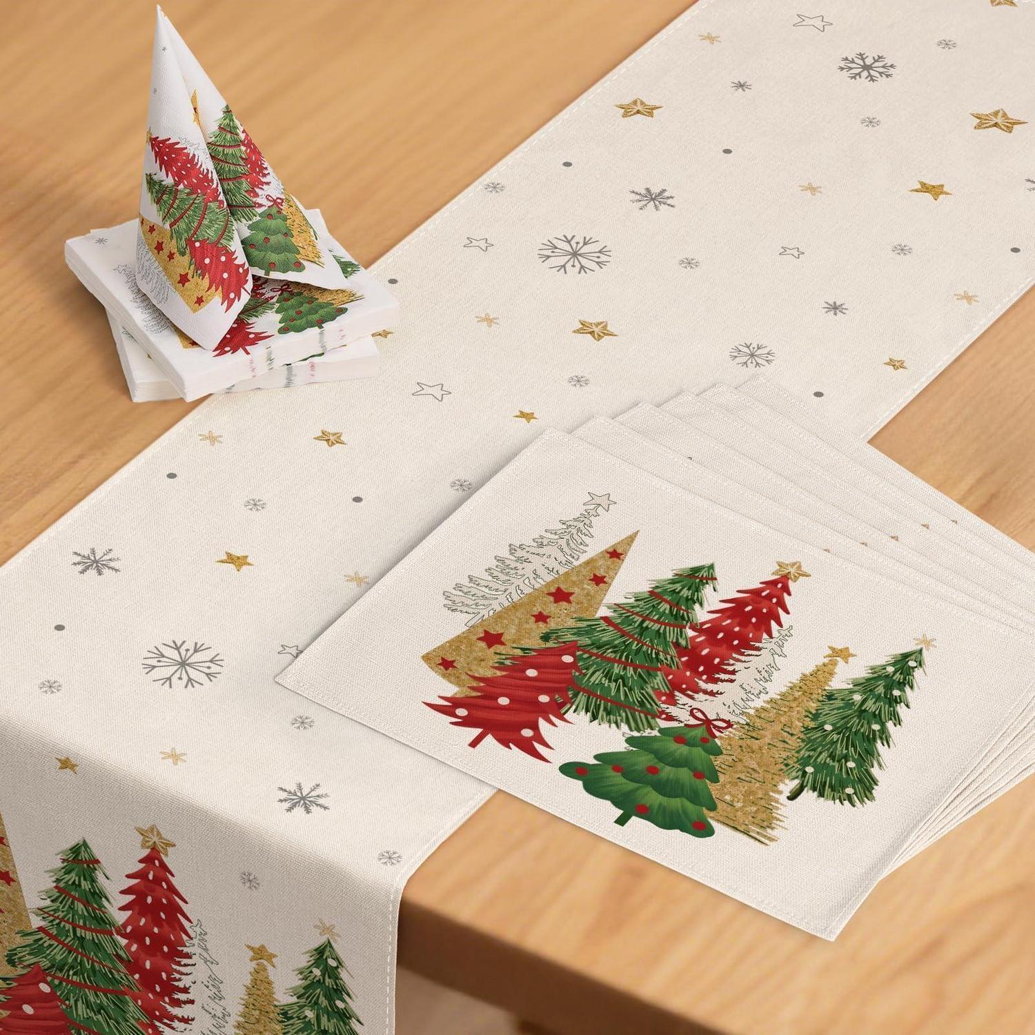 Weihnachtsdeko Tischset: Tischläufer 40x180cm, 6 Platzsets, 40 Servietten