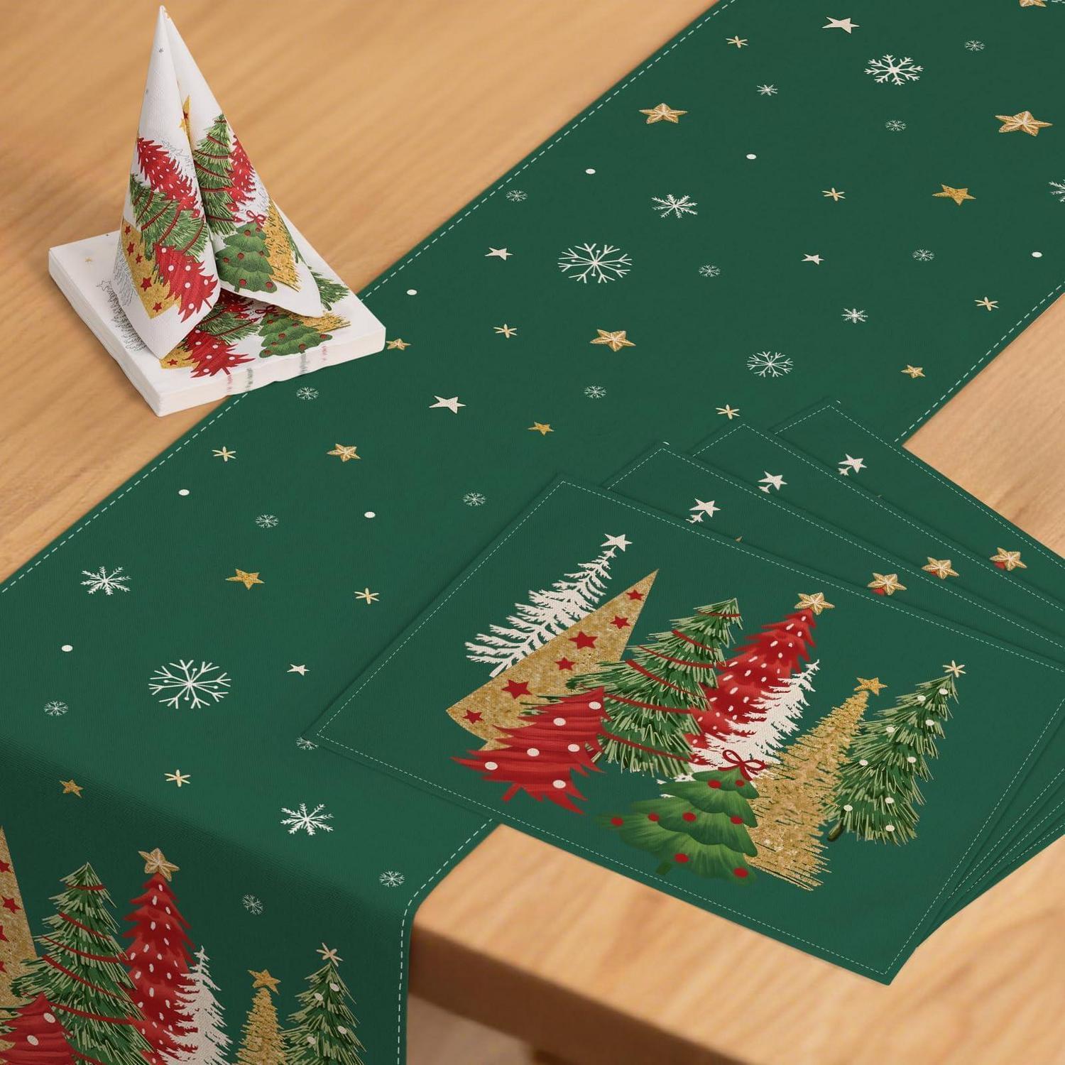 Weihnachts Tischdeko Set: Tischläufer 40x140cm, 4 Platzsets, 20 Servietten