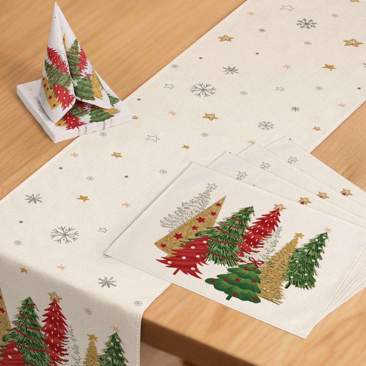 Weihnachtsdeko Tischset: Tischläufer 40x140cm, 4 Platzsets, 20 Servietten