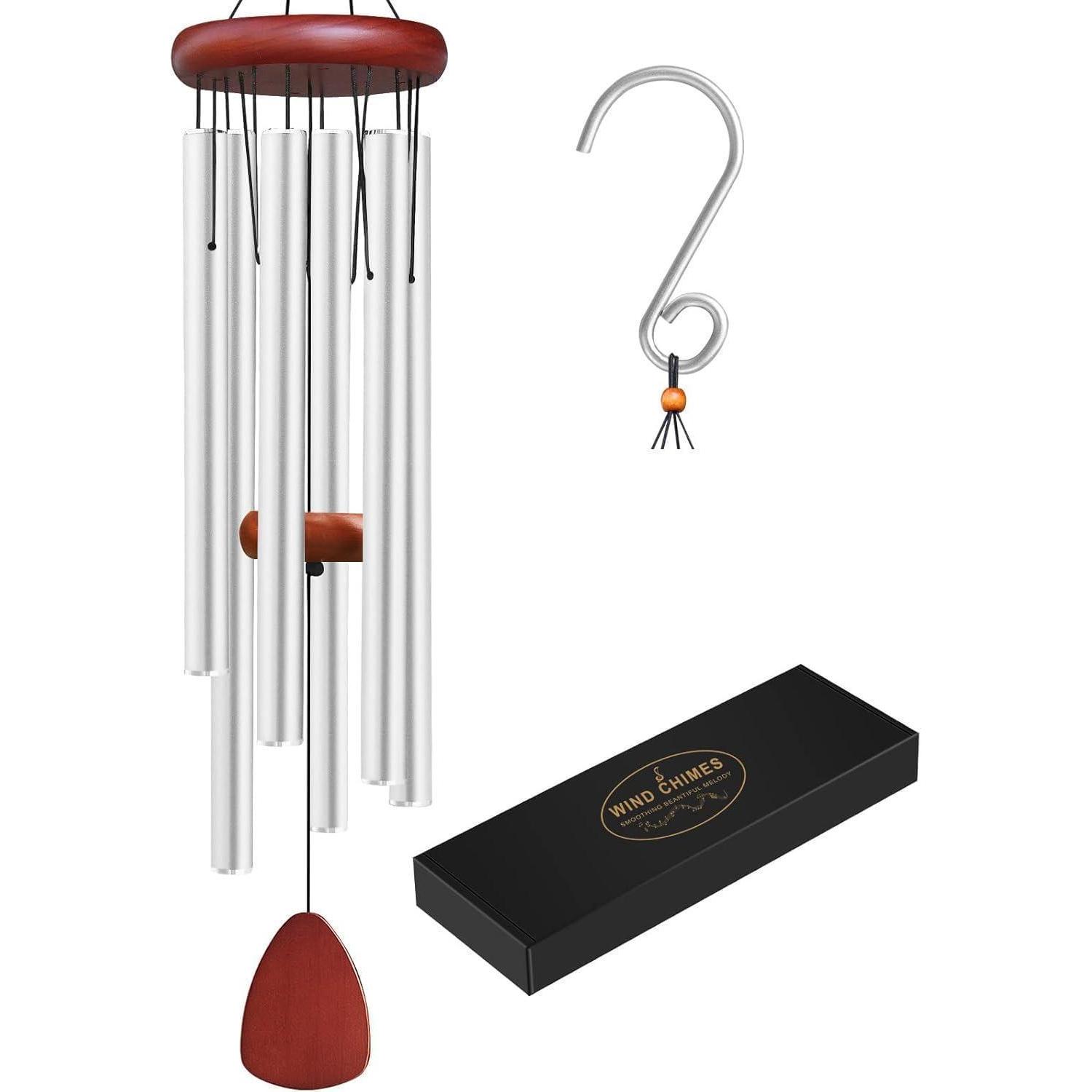 Windspiel 65cm Aluminium Mit 6 Klangröhren, Garten & Terrasse Deko, Silber