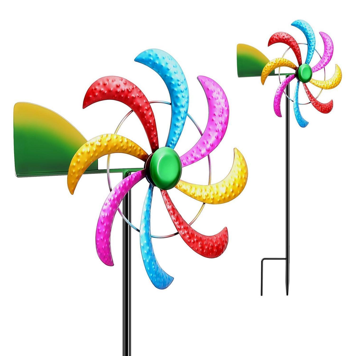 Garten Windrad Mit Windfahne, Metall, 125cm, Bunt, Wetterfest