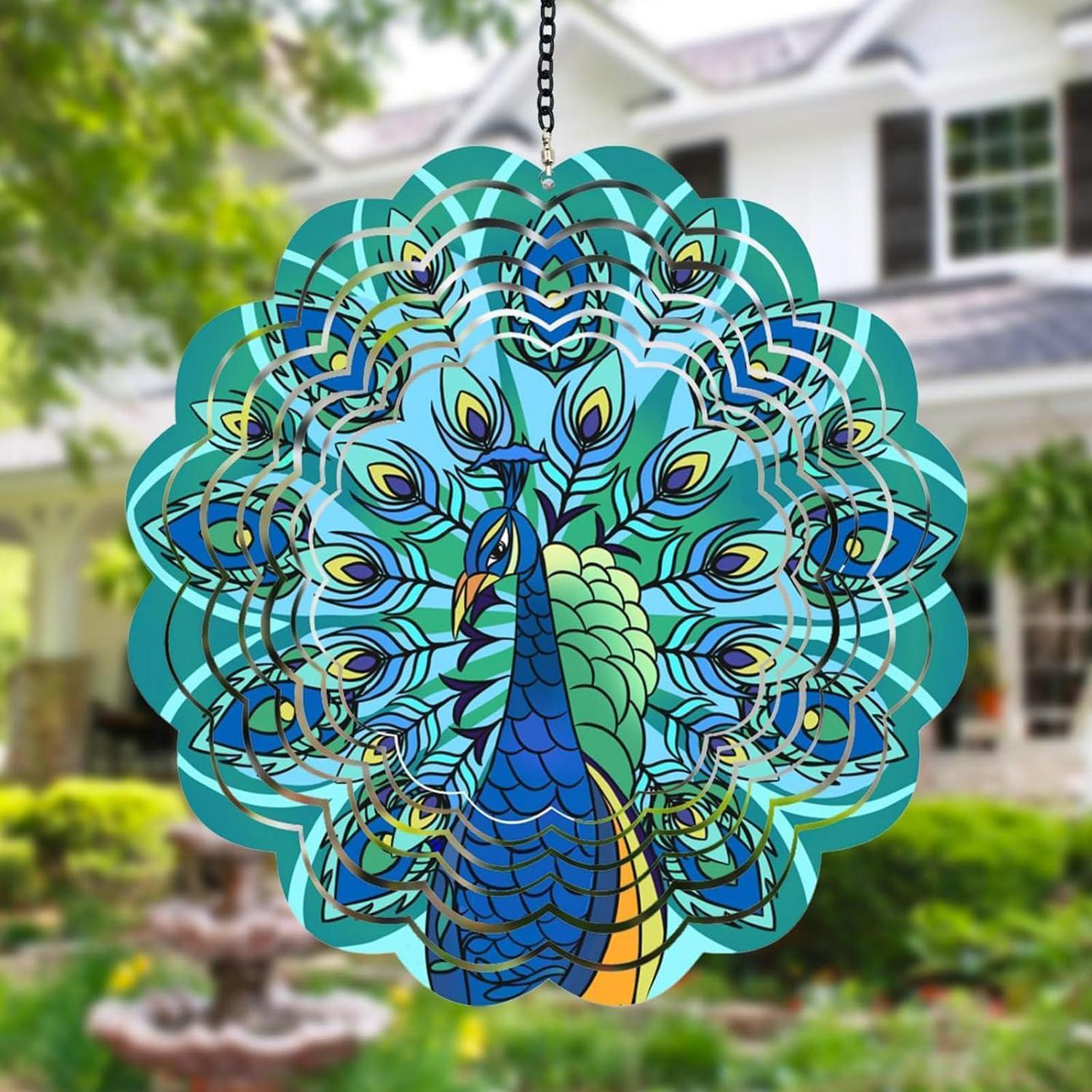 Edelstahl Windspiel Pfau 30cm 3d Drehbar Für Garten & Balkon