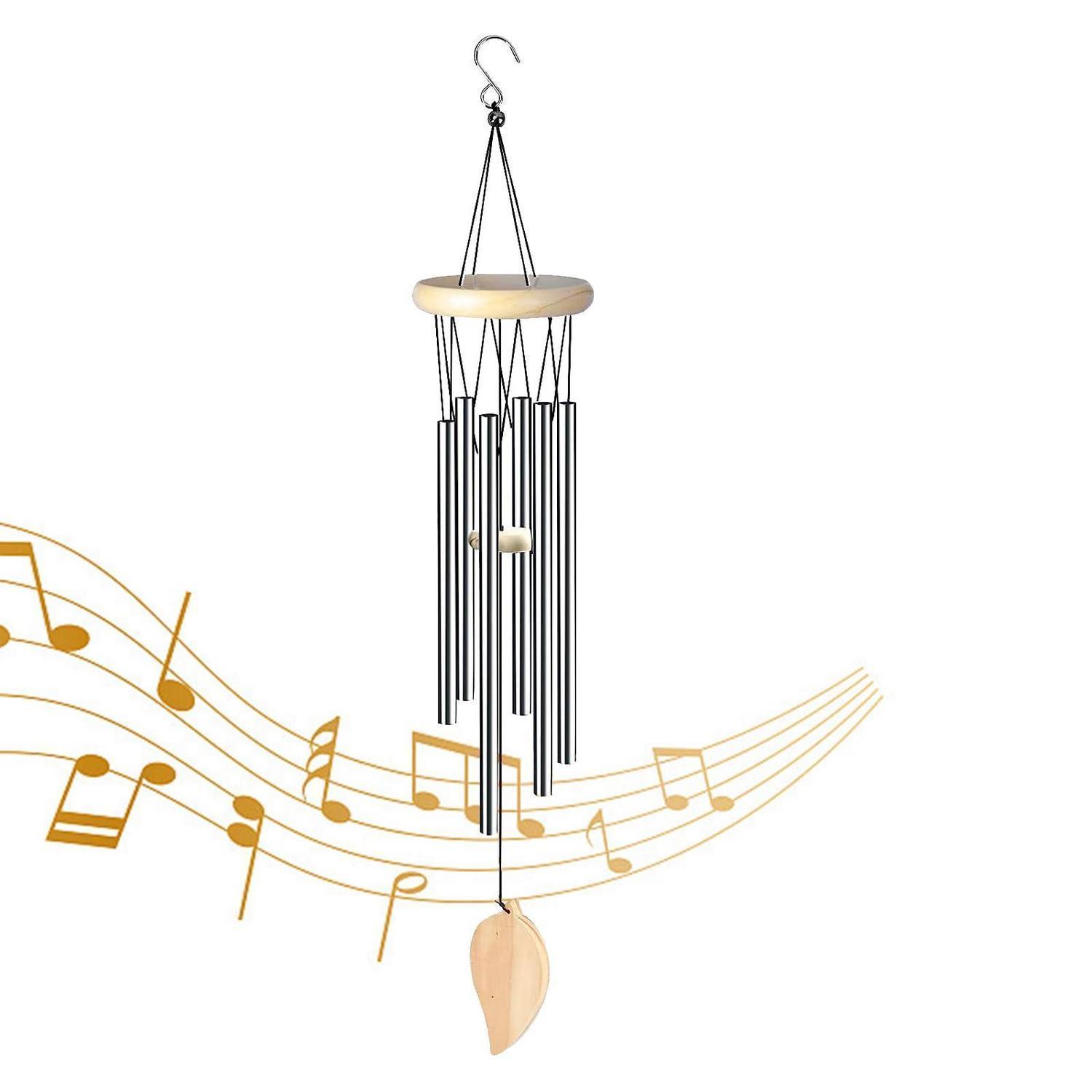 Windspiel 70 Cm Mit 6 Aluminiumrohren Und Holzanhänger Für Garten & Balkon