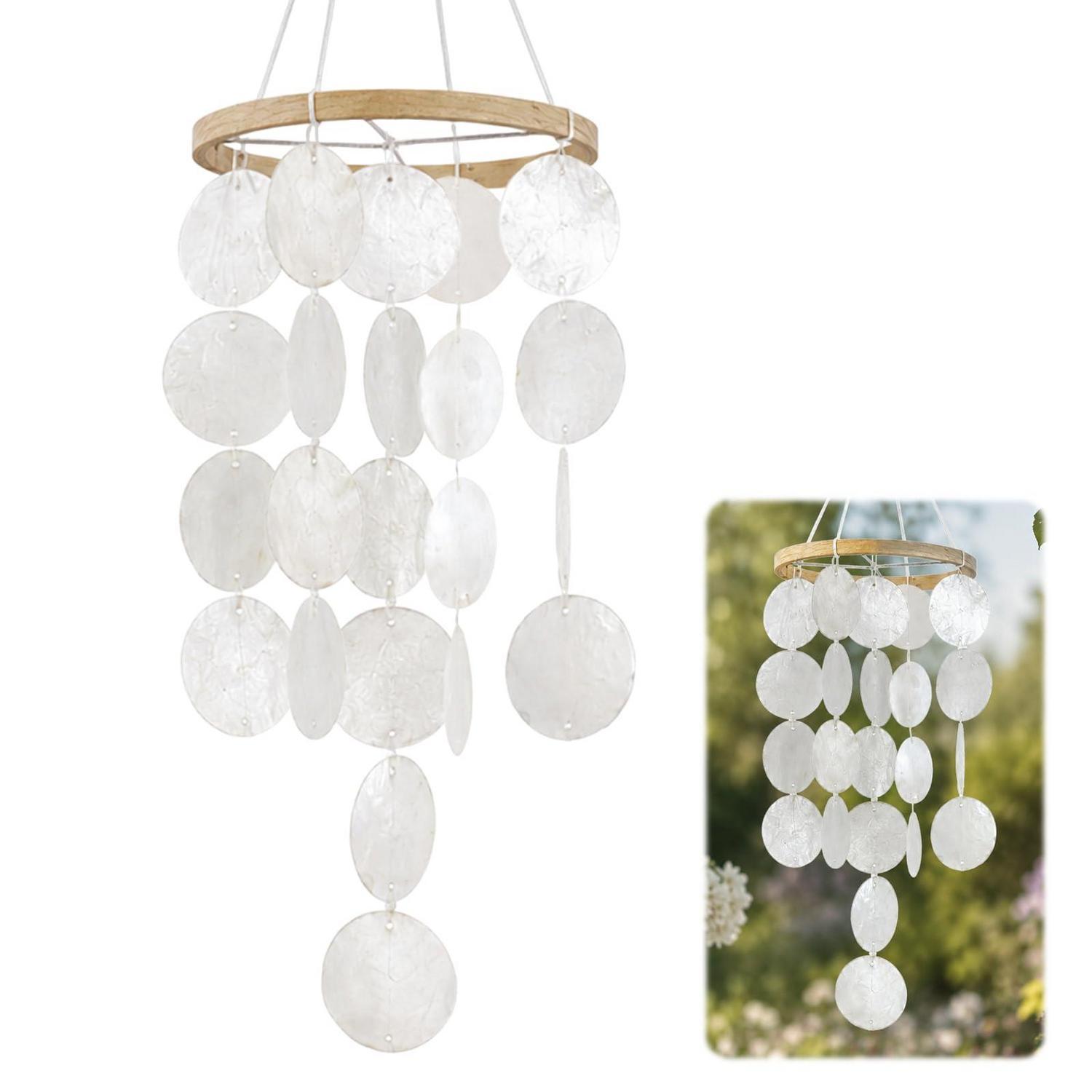 Windspiel Muscheln Boho Deko Weiß, Handgefertigt, Garten & Balkon