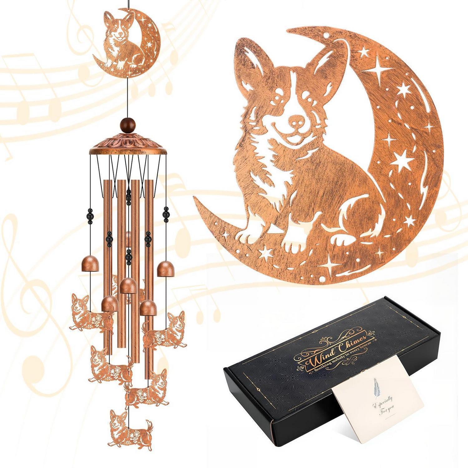 Corgi Windspiel Metall Für Garten Deko, Bronzefarben, 89cm, Melodische Klänge
