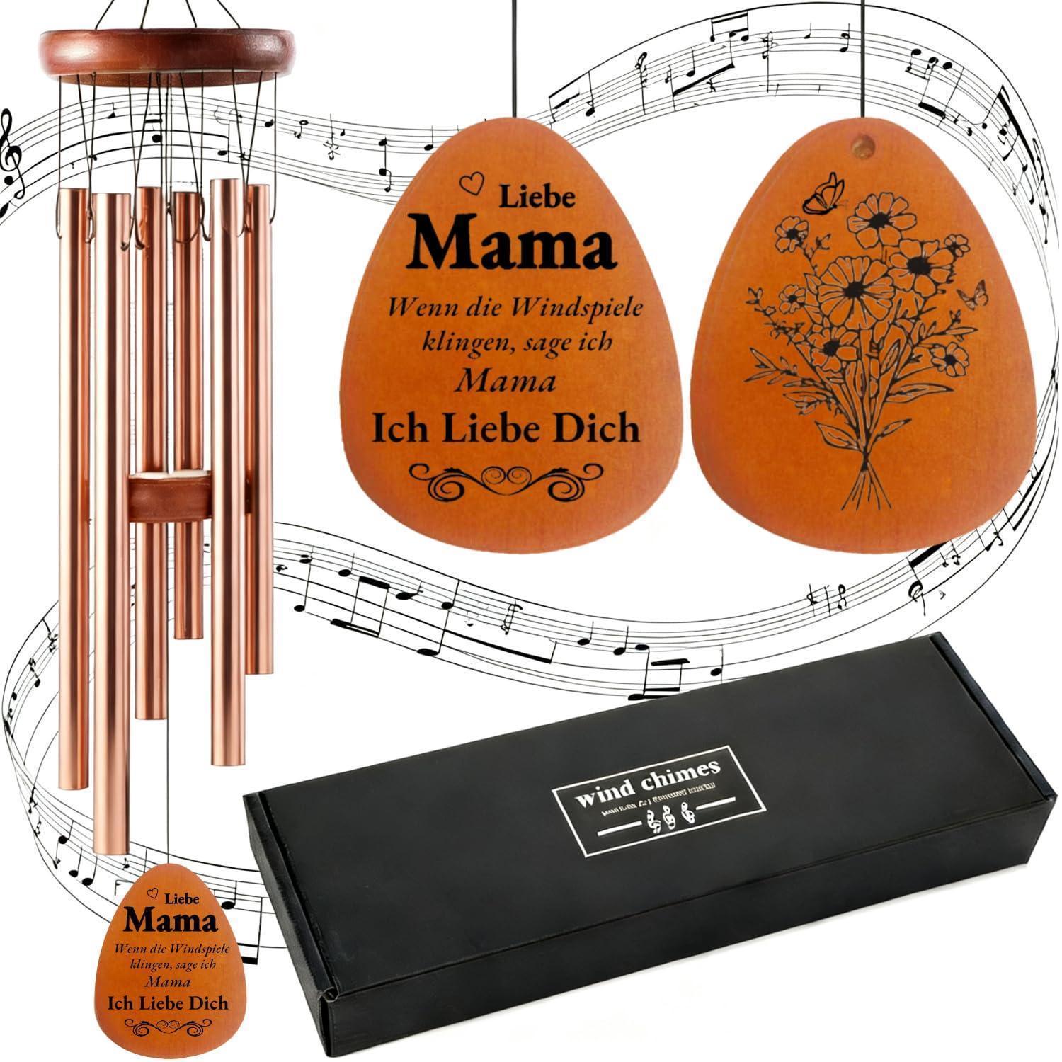 Windspiel Roségold Für Mama, Metall Klangspiel Mit Gravur, Geschenk Für Garten & Balkon