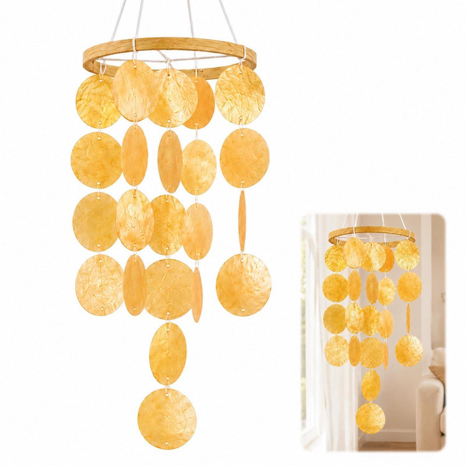 Windspiel Muscheln Orange Boho Deko Handarbeit Für Garten & Balkon