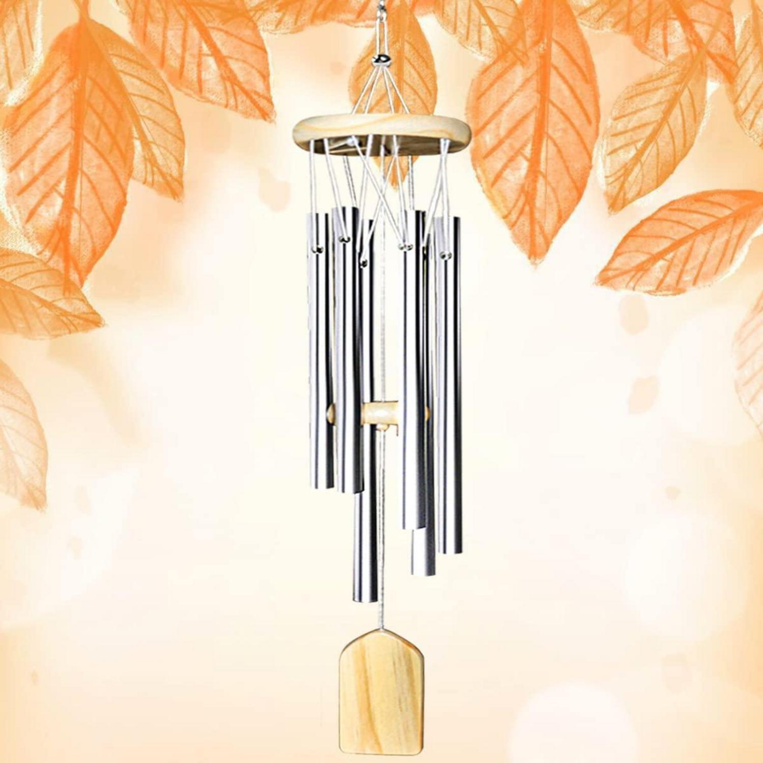Windspiel Metall 6 Rohre Mit Holz Für Balkon & Garten, 68cm
