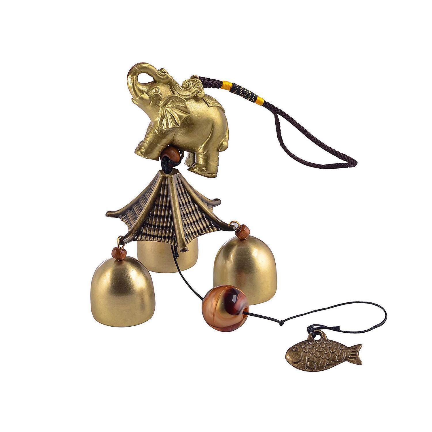 Windspiel Elefant Mit 3 Glocken, Feng Shui Glücksbringer, 40 Cm, Garten Deko