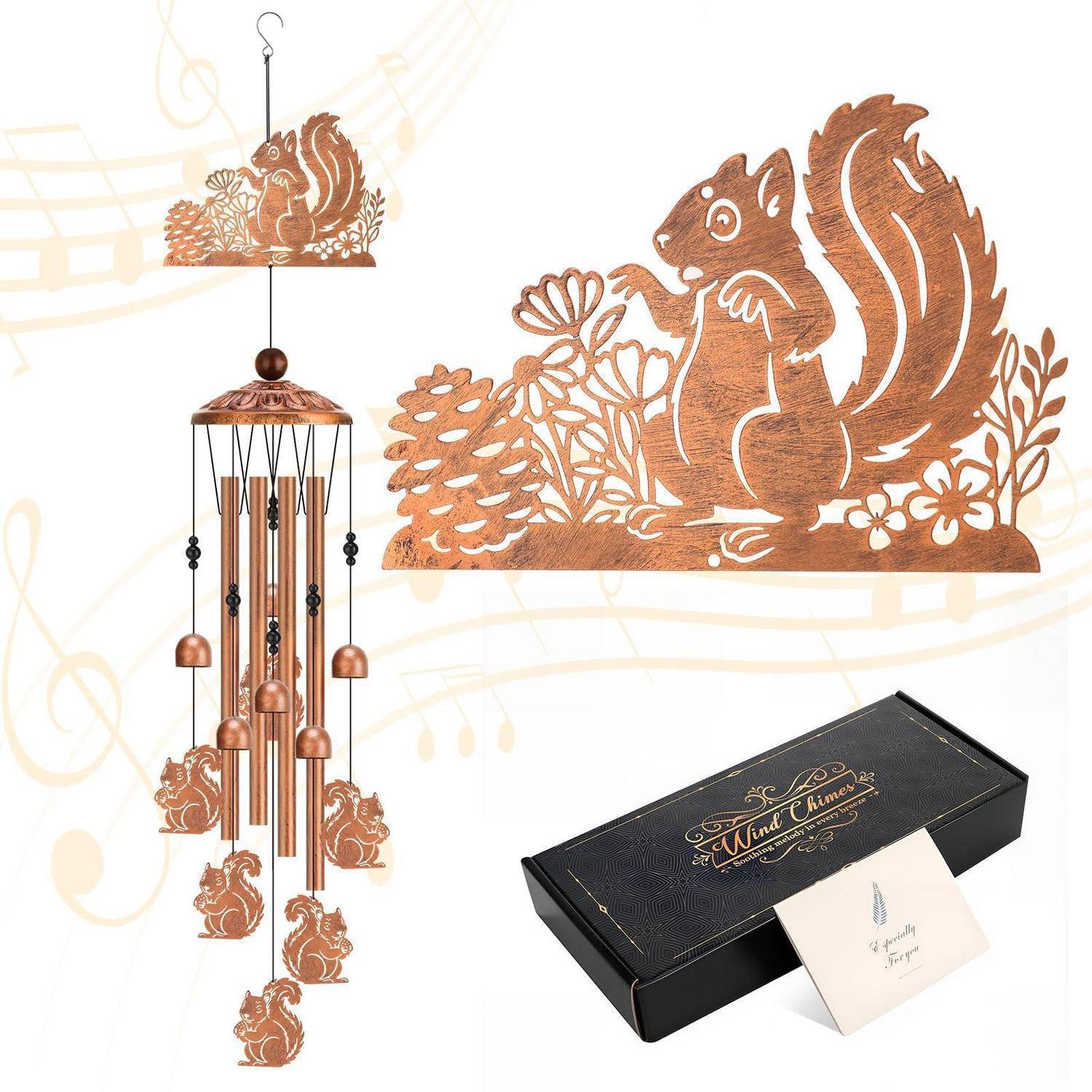 Windspiel Eichhörnchen 90cm Metall Bronze, Garten Deko, Geschenkidee