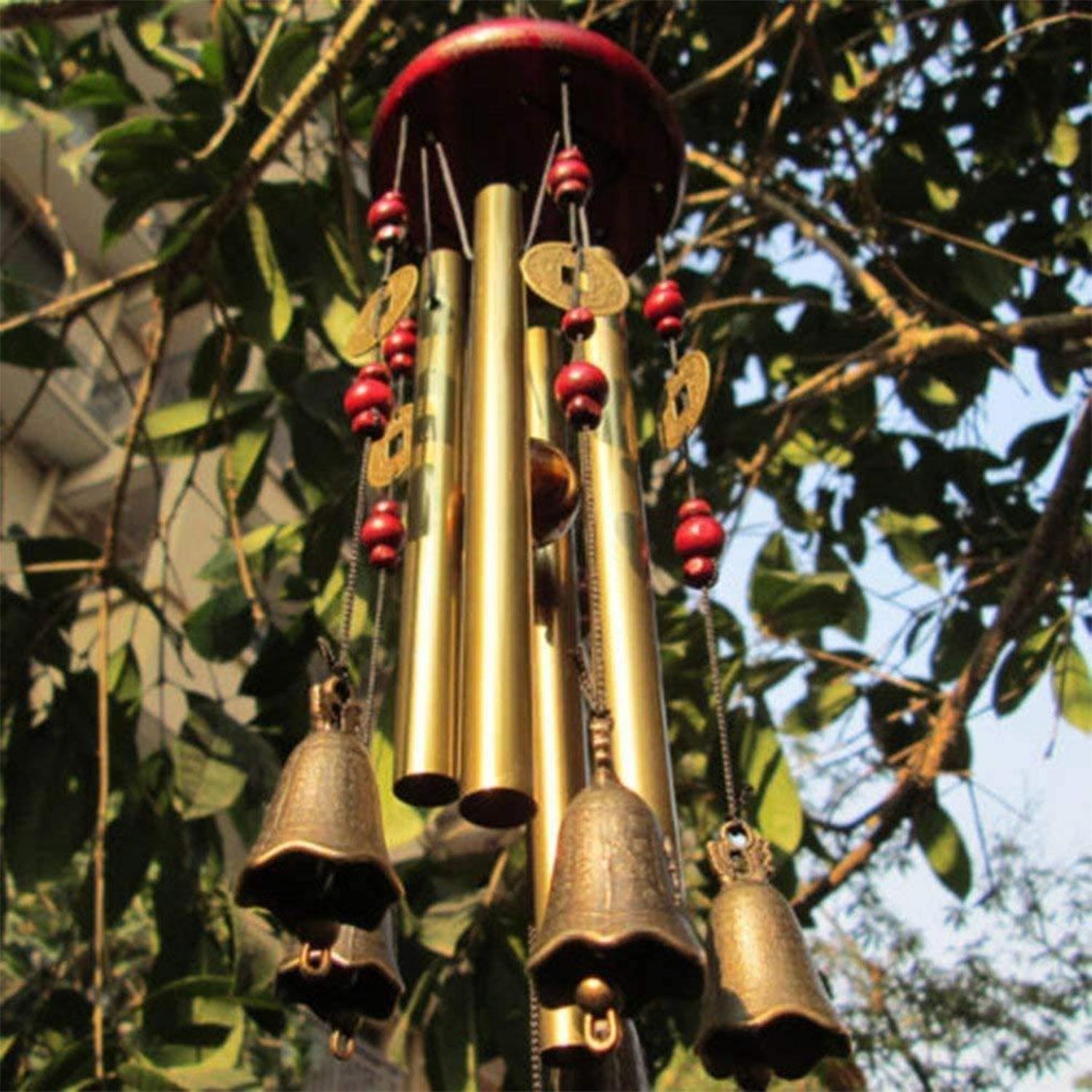 Windspiel Garten Mit Klarem Klang, 4 Bronzerohre, Handgefertigt, Chinesische Glückssymbole