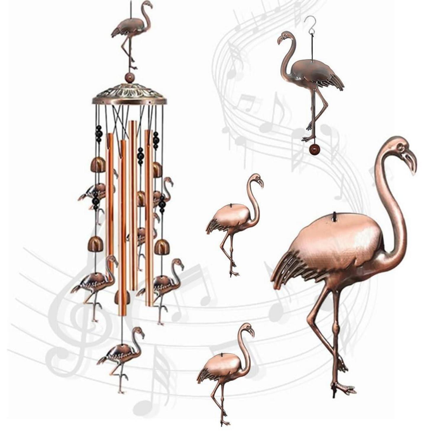Windspiel Flamingo Retro Metall 90cm Mit 4 Aluminiumrohren Für Garten & Balkon