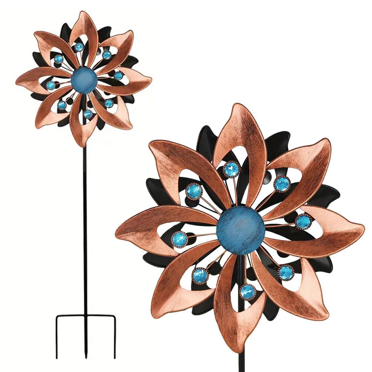 Windspiel Garten 109cm Messingfarben Metall 3d Kinetisch Für Terrasse Rasen Deko