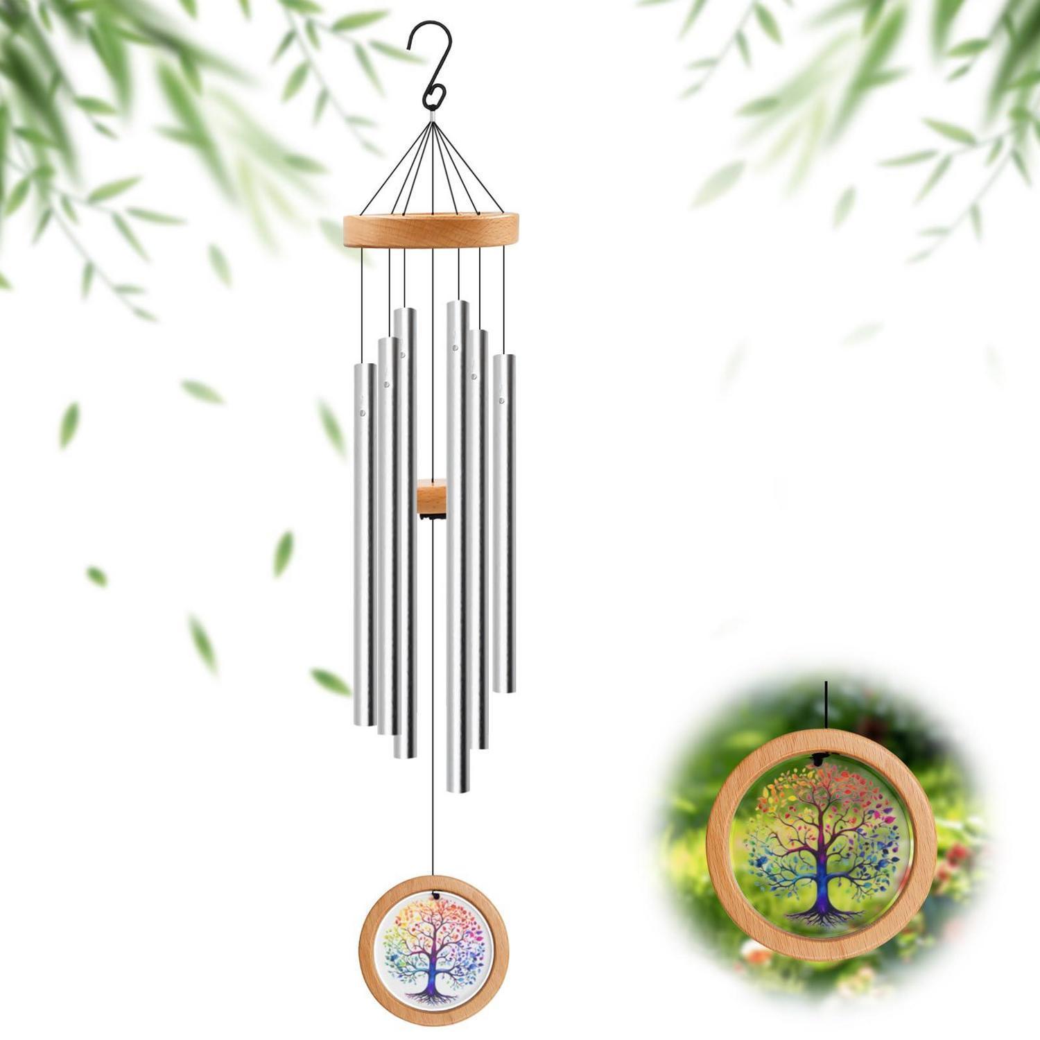 Windspiel Garten 82cm Mit 6 Aluminiumröhren Und Holzdekor, Verstellbar