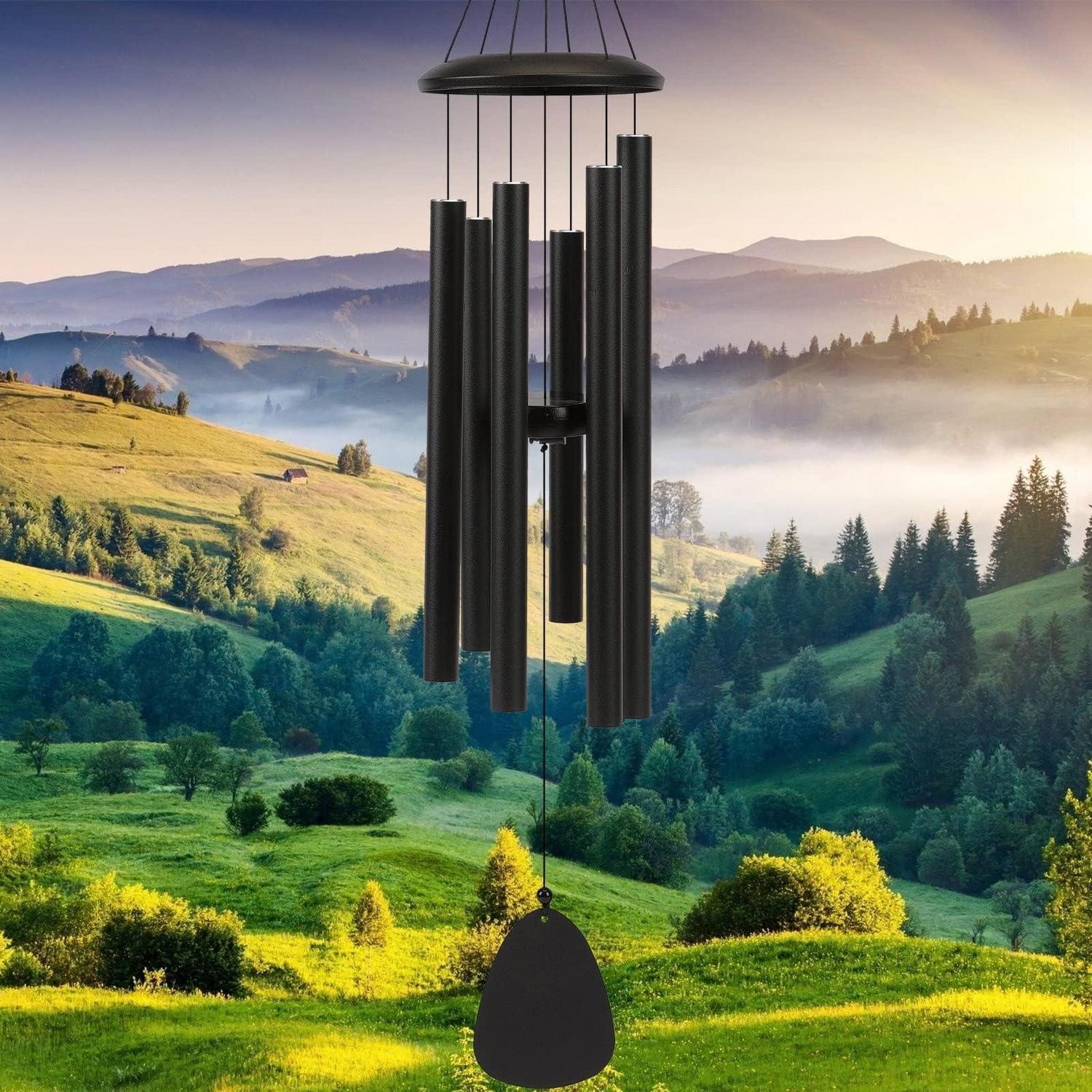 Windspiel Mit 6 Röhren, 32 Zoll, Schwarz, Für Garten, Balkon, Terrasse