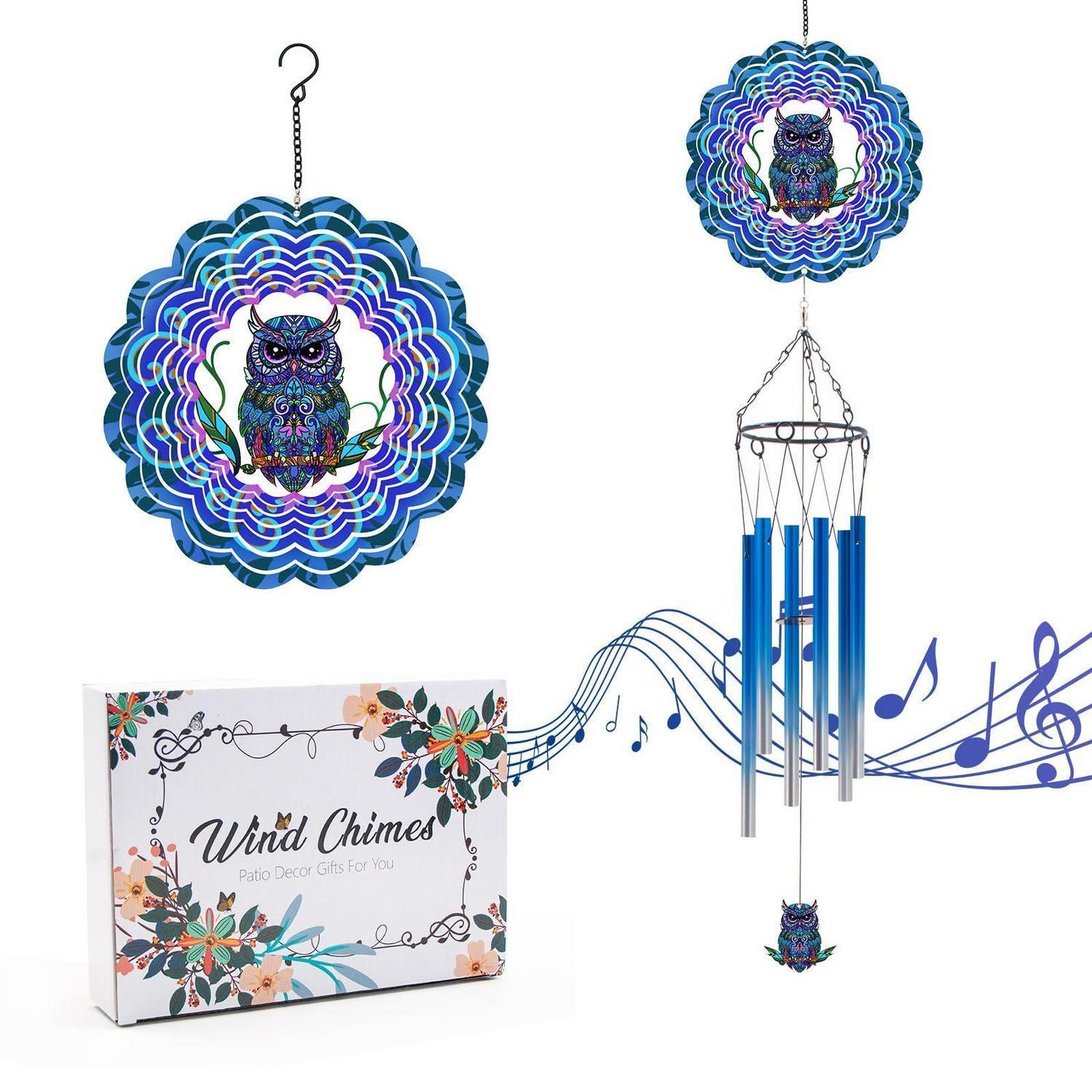 Windspiel Eule Mit Klang, Edelstahl, Wetterfest, Garten Deko, Geschenk