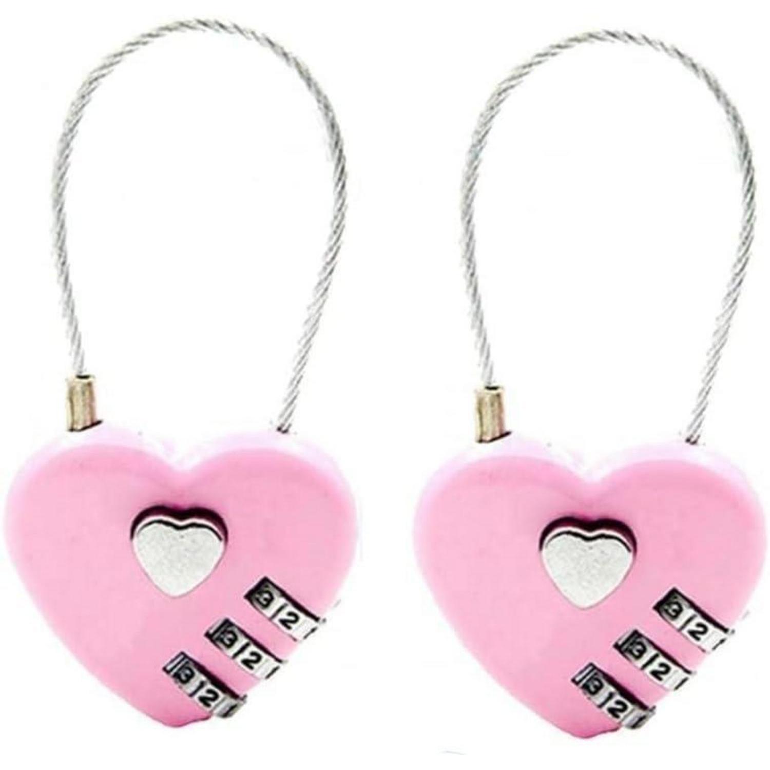 Zahlenschloss Herzform 3-stellig Rosa 2 Stück Für Spind & Koffer