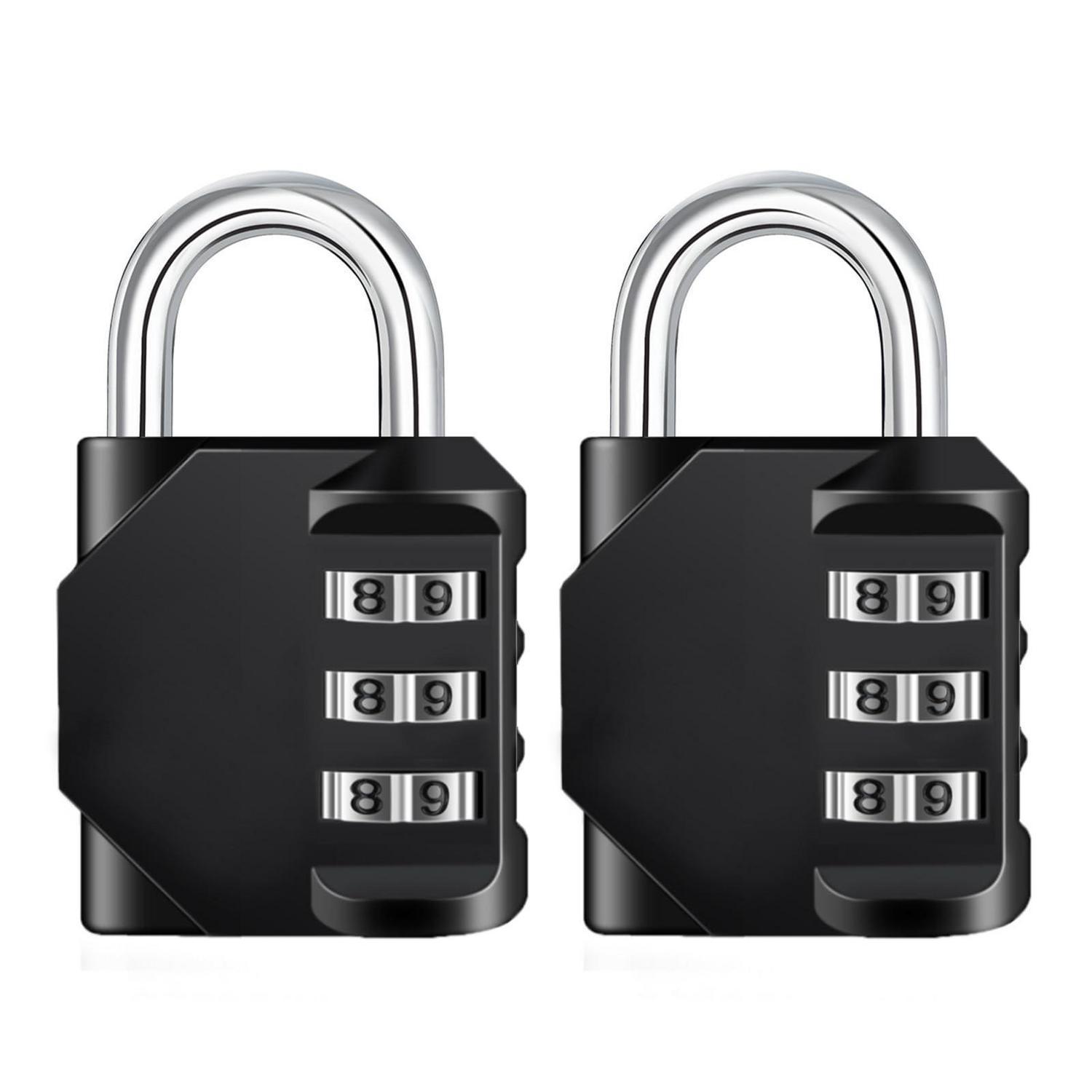 3-stelliges Zahlenschloss Vorhängeschloss Für Koffer, Rucksack, Schrank, 2 Stück, Schwarz