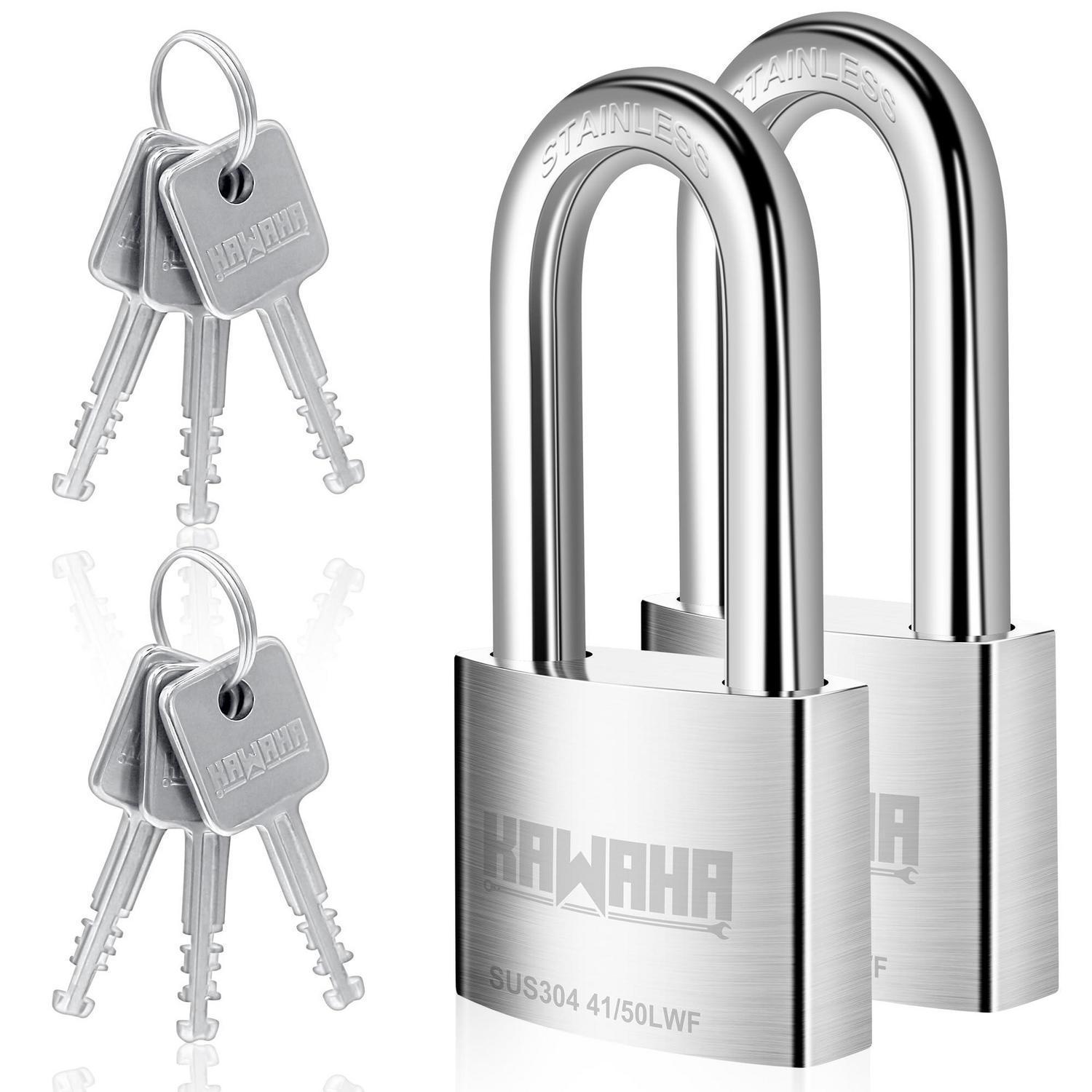Vorhängeschloss Edelstahl 50mm, 2er-set, Gleichschließend, 6 Schlüssel