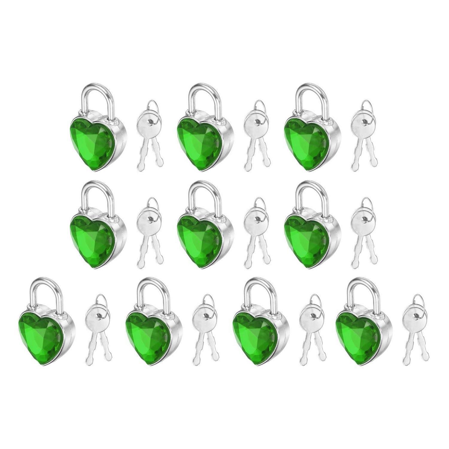10er Set Mini Vorhängeschlösser Herzform Mit Schlüssel, Mittelgrün