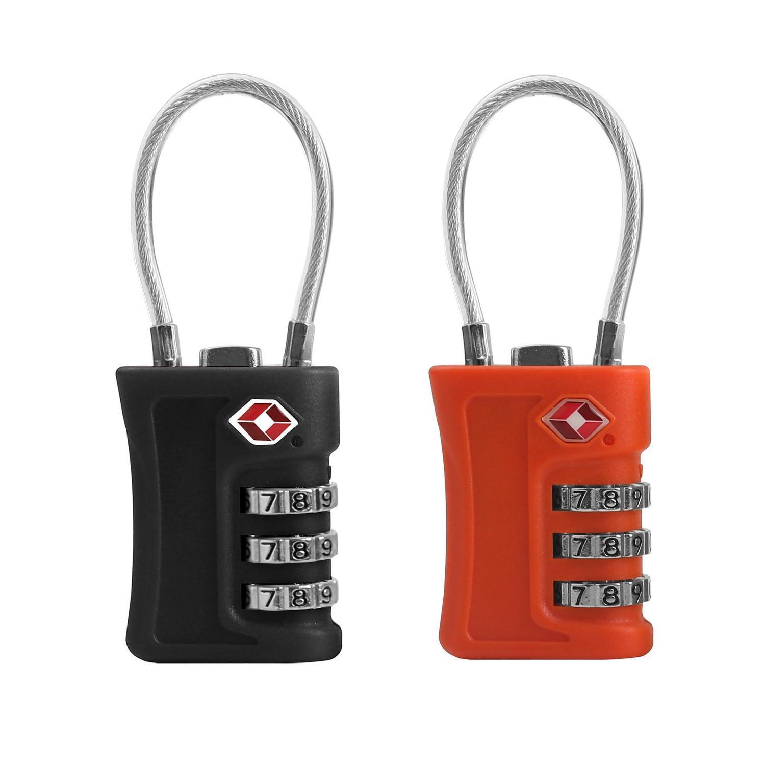 Tsa Gepäckschloss Mit Zahlencode, Flexibles Stahlkabel, Schwarz/orange