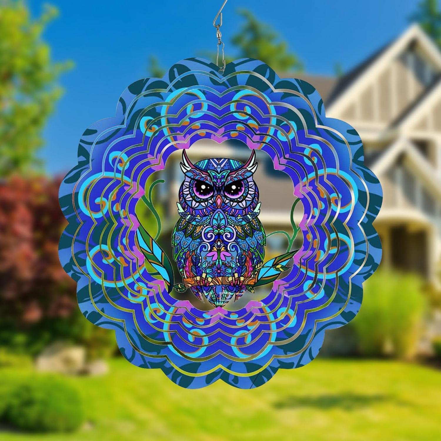 3d Metall Windspiel Eule 30cm, Rotierend, Für Garten & Terrasse