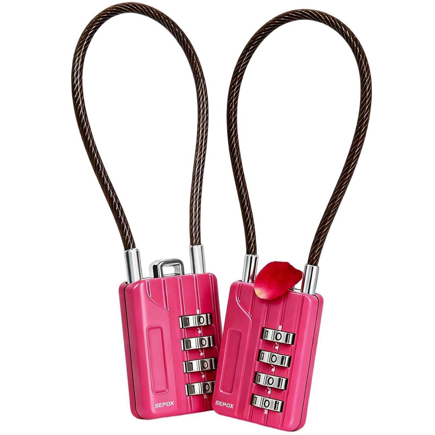 Zahlenschloss 4-stellig Rücksetzbar Mit Stahlkabel 18cm, 2er Set Rosa