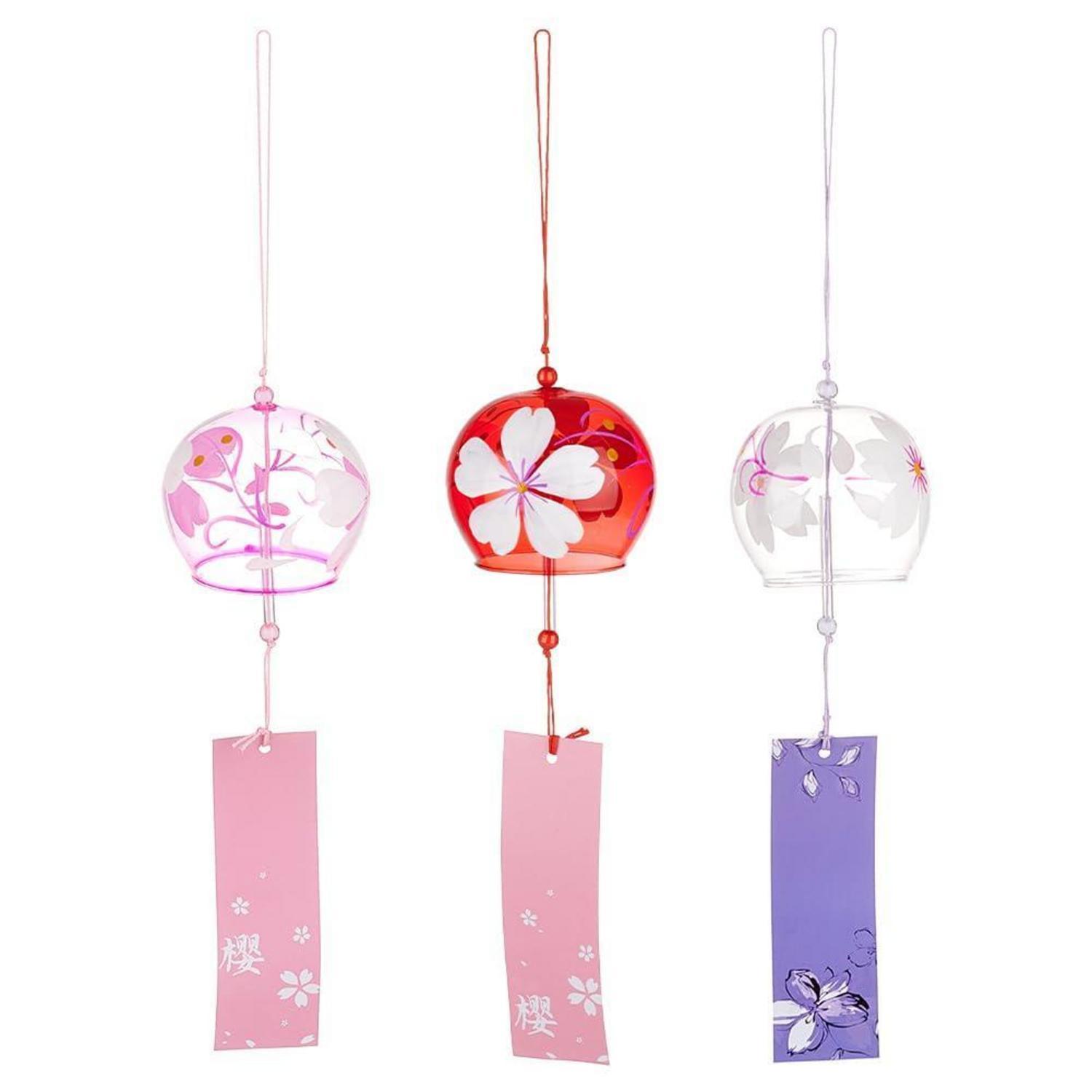 Japanisches Glas-windspiel Kirschblüte 3er Set Mit Segensanhänger