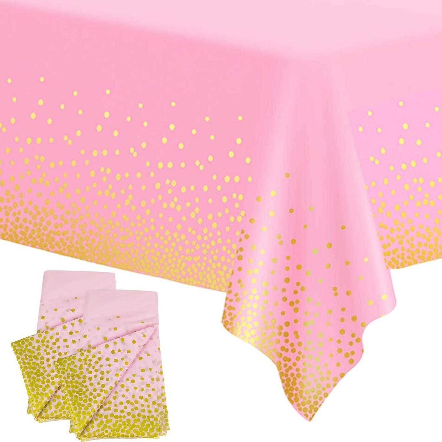 2er Set Einweg Tischdecke Rosa Gold Punkte 137x274cm Kunststoff Wasserdicht