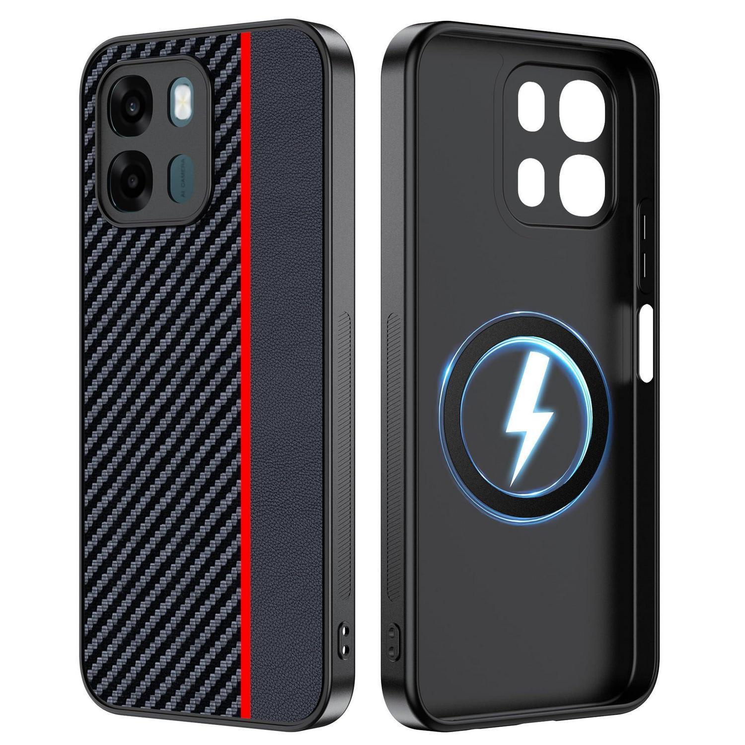 Magnetische Handyhülle Für Oppo A6 4g/5g Mit Magsafe – Stoßfest Rot/schwarz