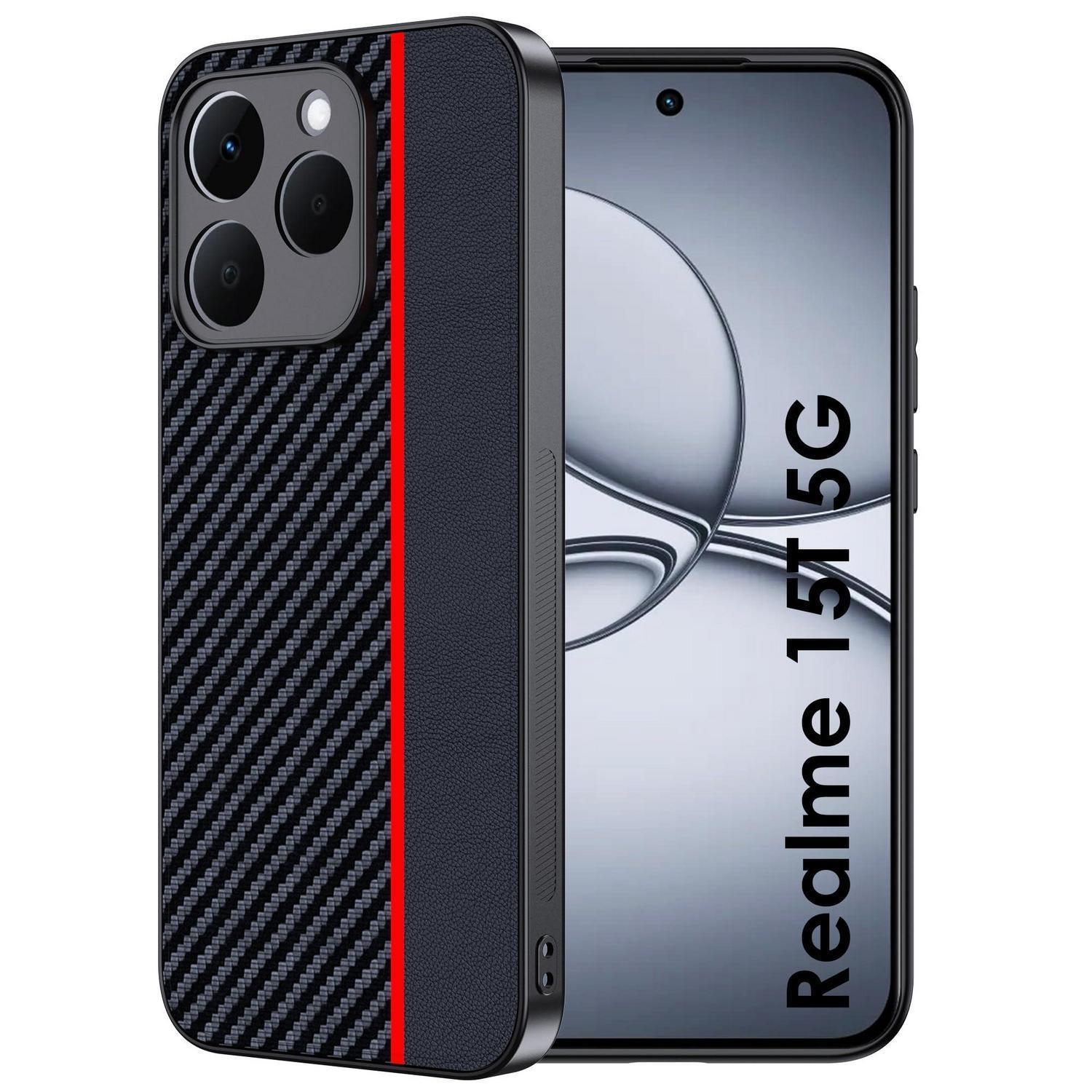 Handyhülle Realme 15t 5g, Stoßfest, Wasserdicht, Carbonfaser, Rot/schwarz
