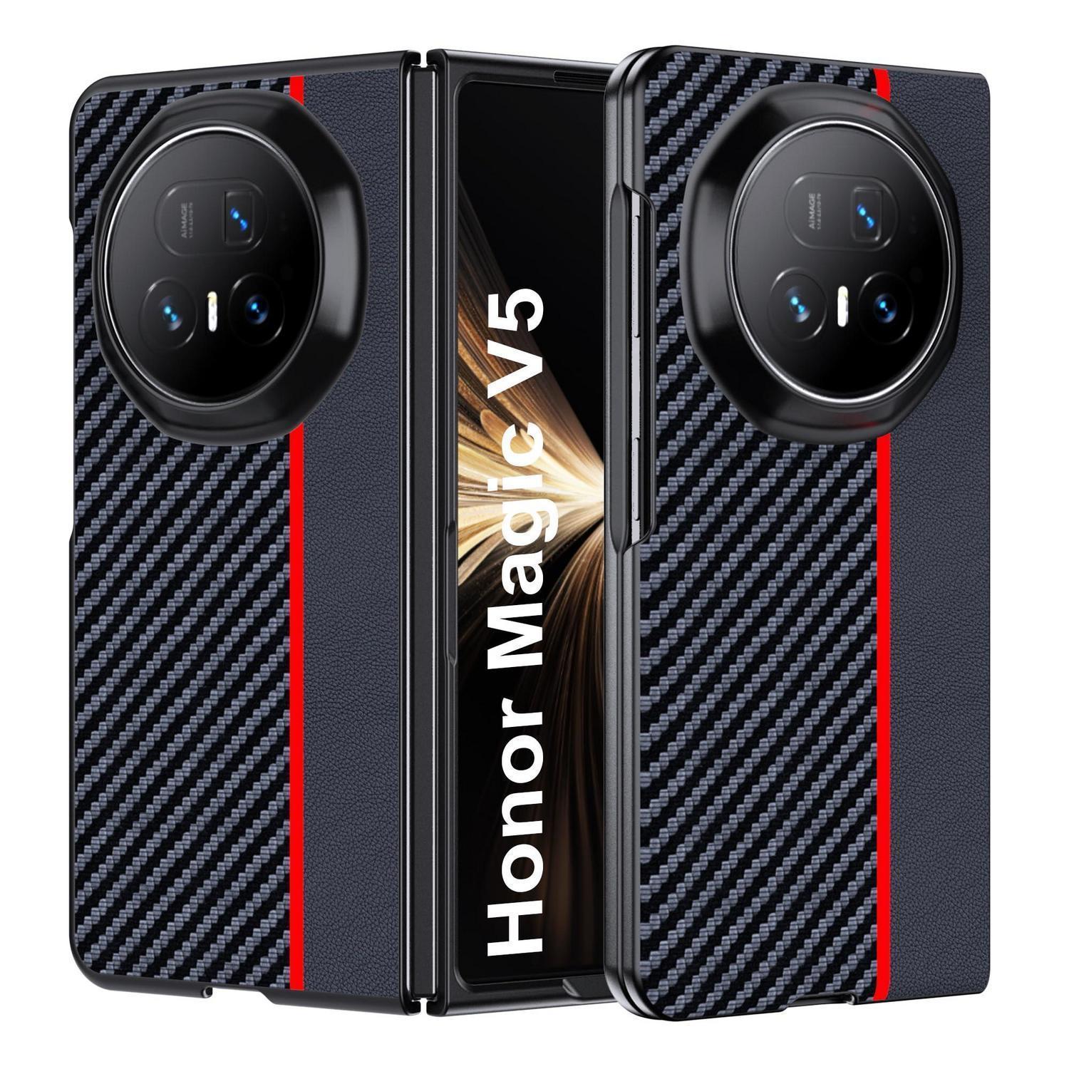 Honor Magic V5 Hülle Kohlefaser Stoßfest Wasserdicht Rot/schwarz