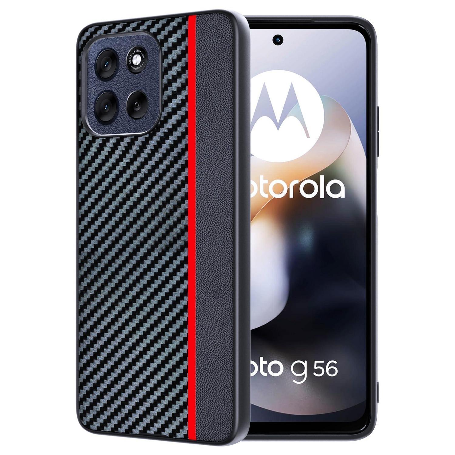 Motorola Moto G56 Hülle Kohlefaser, Wasserdicht & Stoßfest, Rot/schwarz