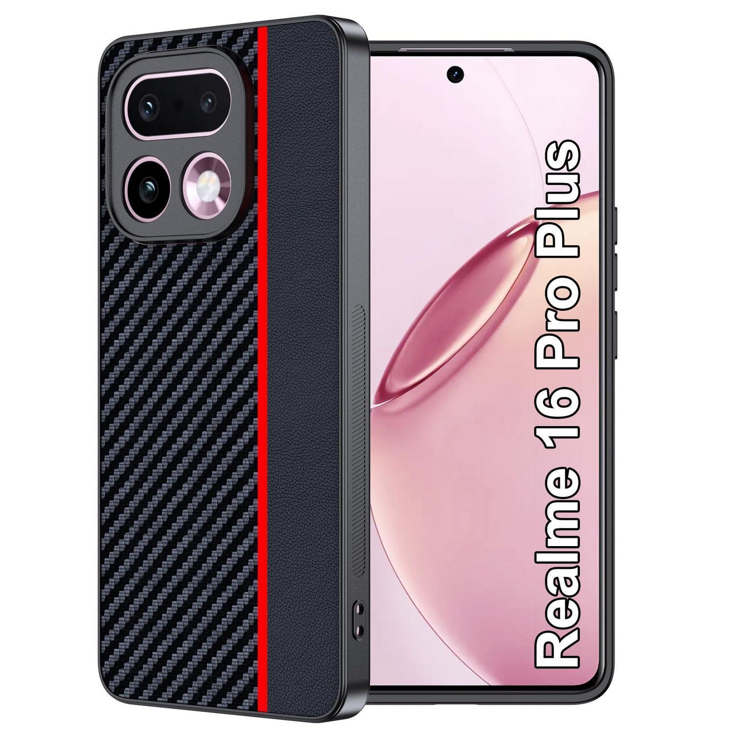Handyhülle Realme 16 Pro Plus/pro+ – Wasserdicht, Stoßfest, Carbonfaser, Rot/schwarz