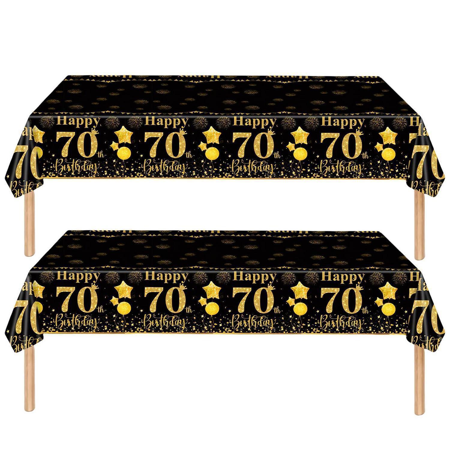 2er-set Tischdecke 70. Geburtstag Schwarz Gold 137x274cm Einweg Party Deko