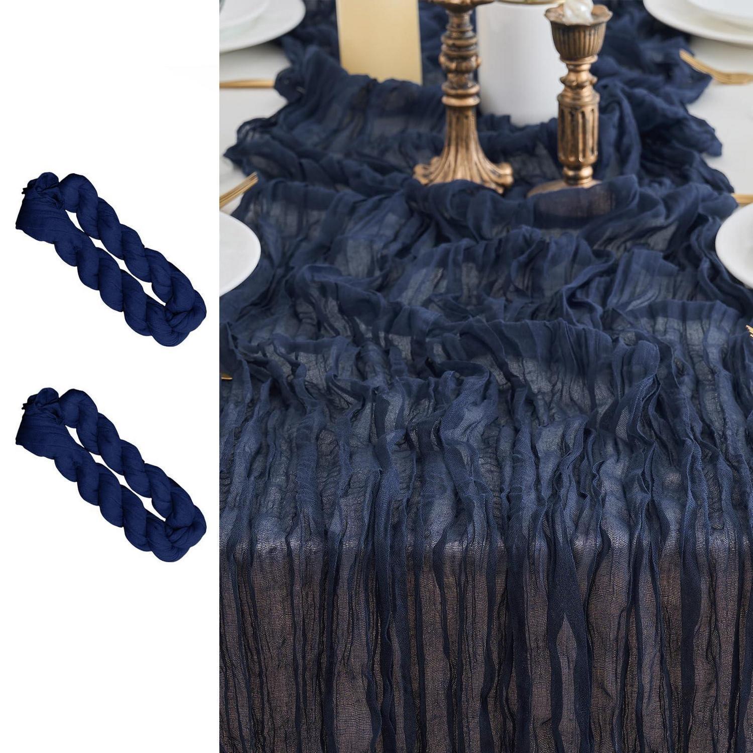 2er Set Tischläufer Marineblau 90x300cm Gaze Stoff Boho Rustikal Für Deko