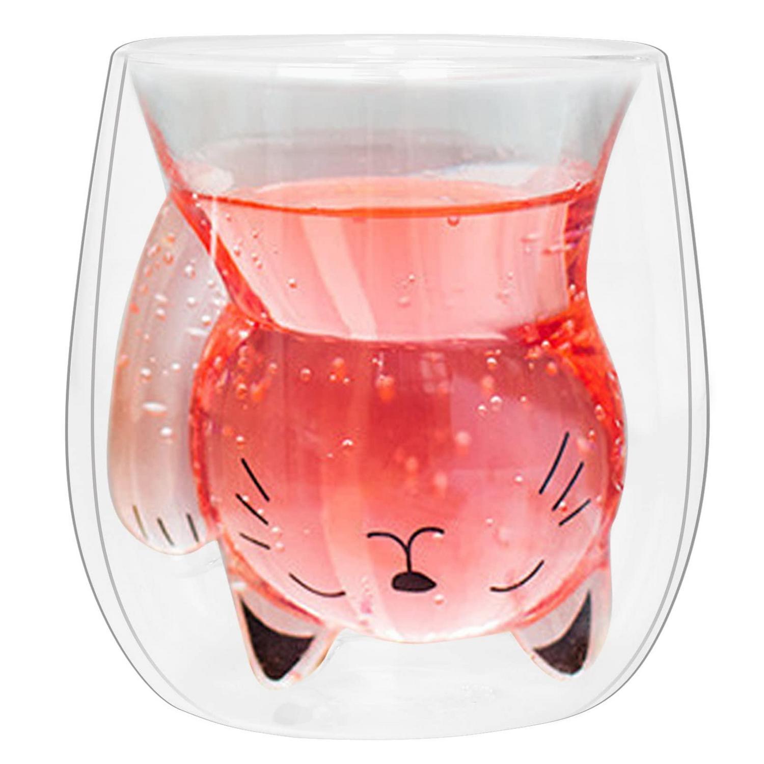 Doppelwandiges Glas Mit Katzenmotiv, 200ml Borosilikat, Isolierbecher Für Kaffee & Tee